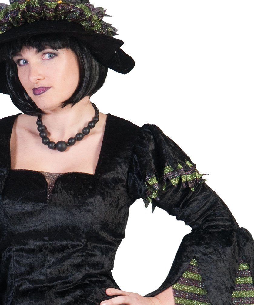 Karneval-Klamotten Hexen-Kostüm Schwarz grüne Hexe Hexenkleid Damen MIT Hexenhut, Frauenkostüm Halloween schwarz grün