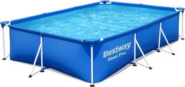 Bestway Pool Steel Pro Frame Pool-Set mit Filterpumpe, 300 x 201 x 66 cm, blau, eckig