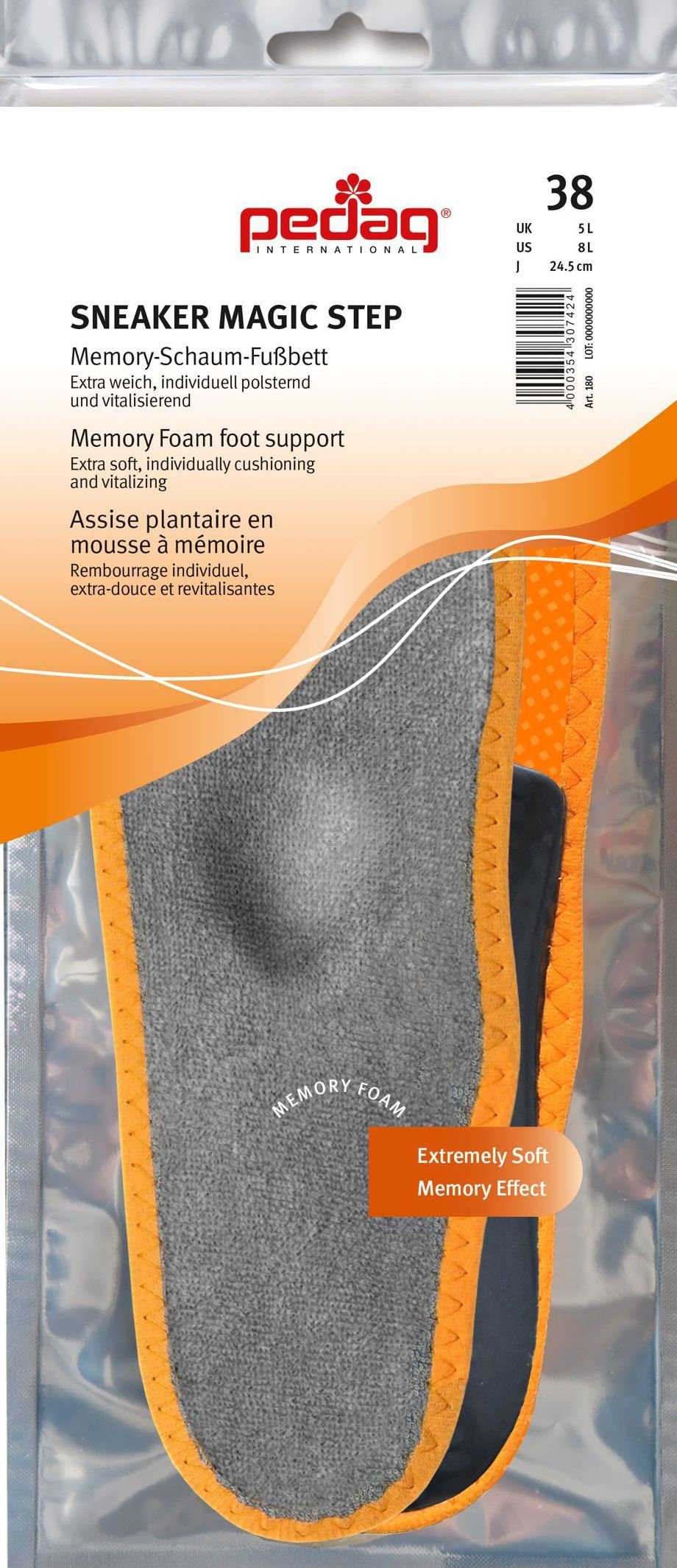 Pedag Fußbetteinlage Sneaker Magic Step - Memory Foam Barfuß-Sohle
