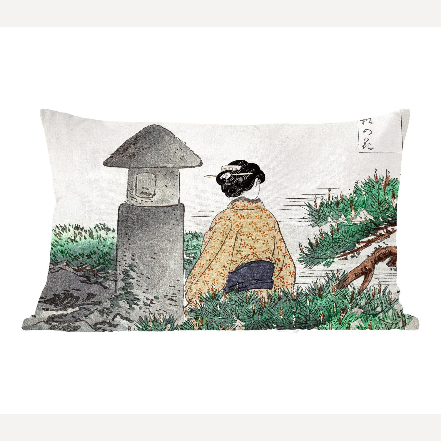 MuchoWow Dekokissen Frau - Wohzimmer Dekokissen Schlafzimmer Japan mit Kimono, Dekoration, Natur Zierkissen, - - Füllung