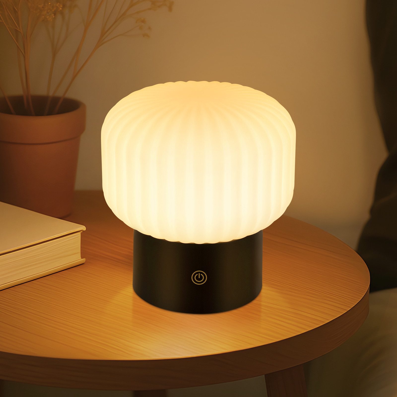ZMH LED Tischleuchte aus Glas, kabellose Akku-Tischlampe mit Touch-Dimmer, 3 Lichtfarben 3000/4000/6500 K, USB-C, LED fest integriert, Warmweiß, Neutralweiß, Kaltweiß, Nachttischlampe,für Schlafzimmer und Wohnzimmer