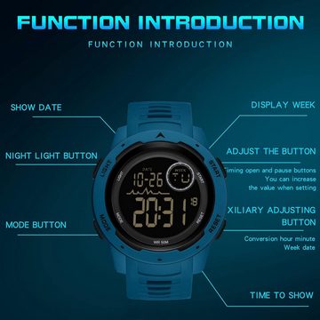findtime Militär Herren's Digitaluhr Outdoor Sportuhr Tactical Watch (1,79 Zoll), 12/24H Wecker Alarm LED Stoppuhr Armbanduhr Kalender Countdown Datum
