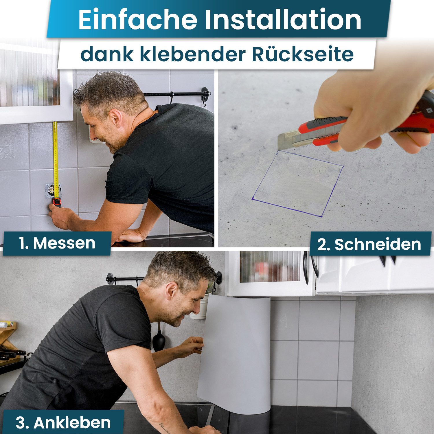 danario Küchenrückwand Folie selbstklebend - Matt - Spritzschutz Küche - versteift & robust – Bild 5 von 5