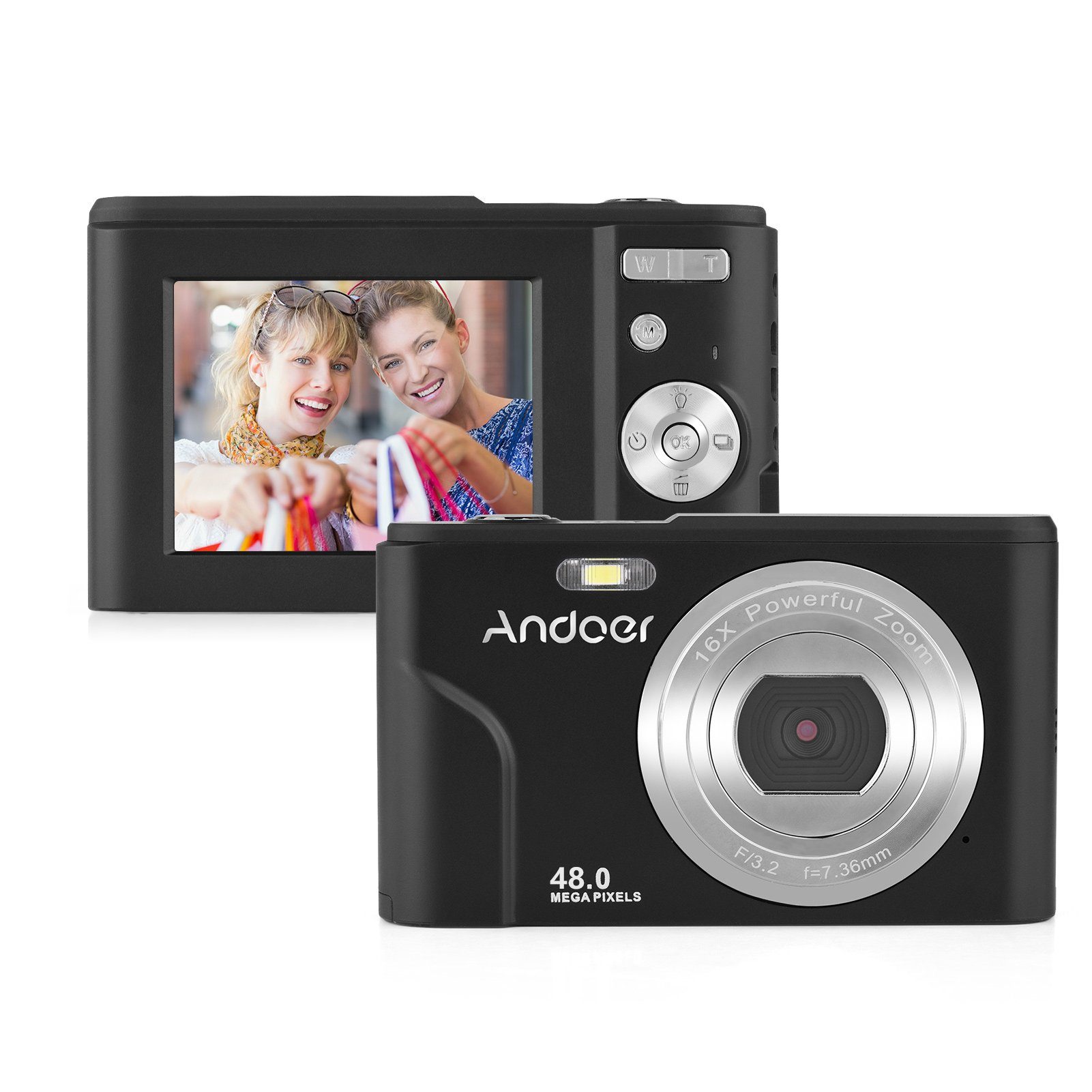 Andoer 48 2,4-Zoll-IPS-Bildschirm Autofokus Kompaktkamera MP Zoom 1080P 16-facher