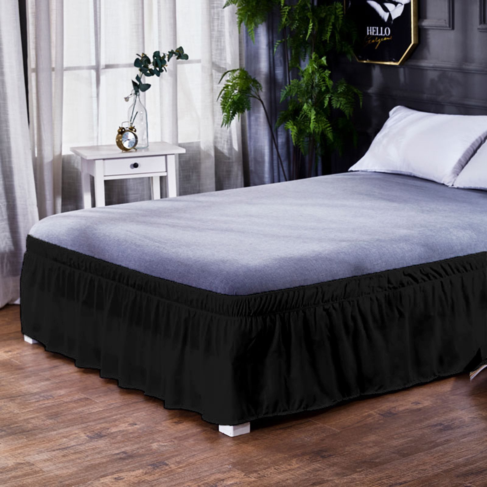 BTTO Bettwäsche Bett Bettrock elastische für Queen-/King-Size-Betten, Volant-Rüschen, CK+40cm Überhang, Einfarbig
