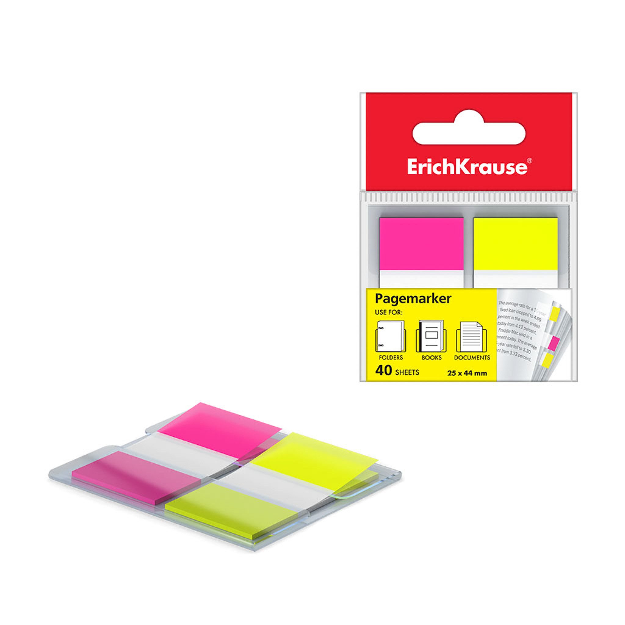 Erich Krause Haftnotizblock, Seitenmarker 25mm Plastik Neon beschriftbar & wiederablösbar 40 Blatt
