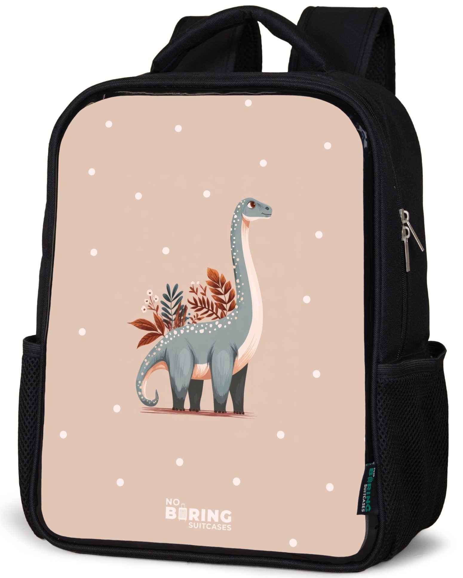 Rucksack Blauer Dinosaurier auf beigefarbenem Tupfenhintergrund