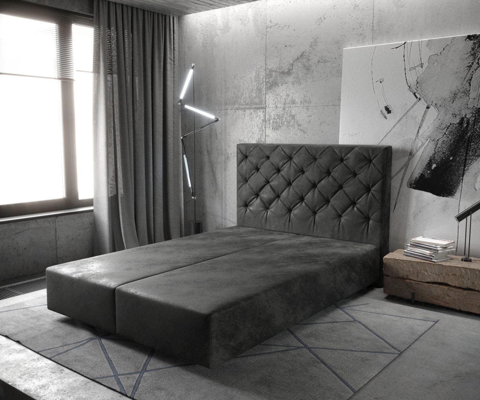 DELIFE Bettgestell Dream-Great, Mikrofaser Anthrazit Vintage 140x200 cm