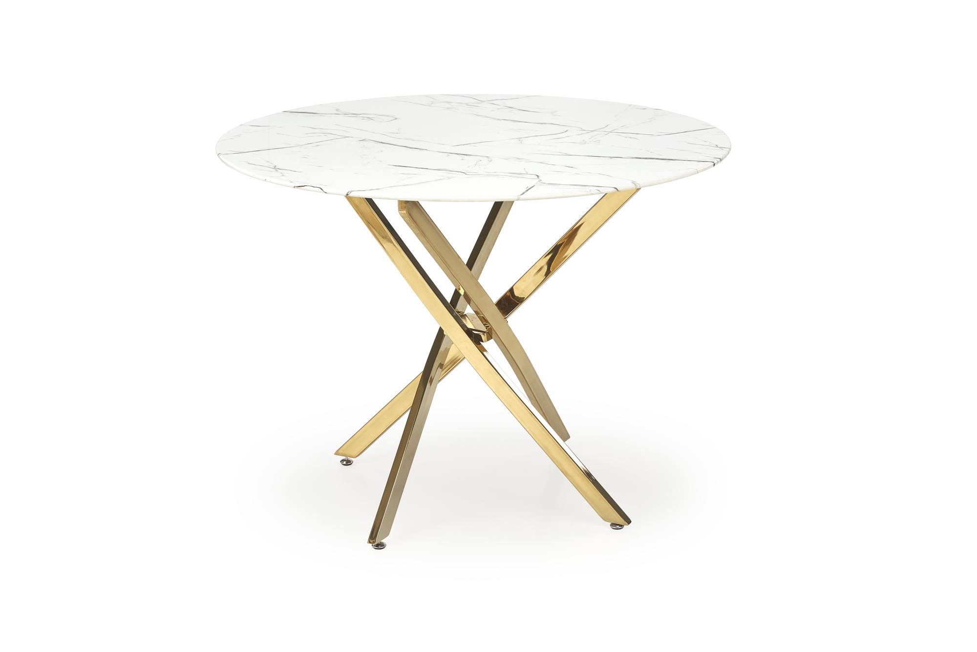 designimpex Esstisch Glastisch HAW-555 rund Marmor Weiß - Gold Esszimmertisch Glas Tisch, Esstisch, Esszimmertisch, Tisch, Ausziehtisch, Küchentisch, Esszimmer