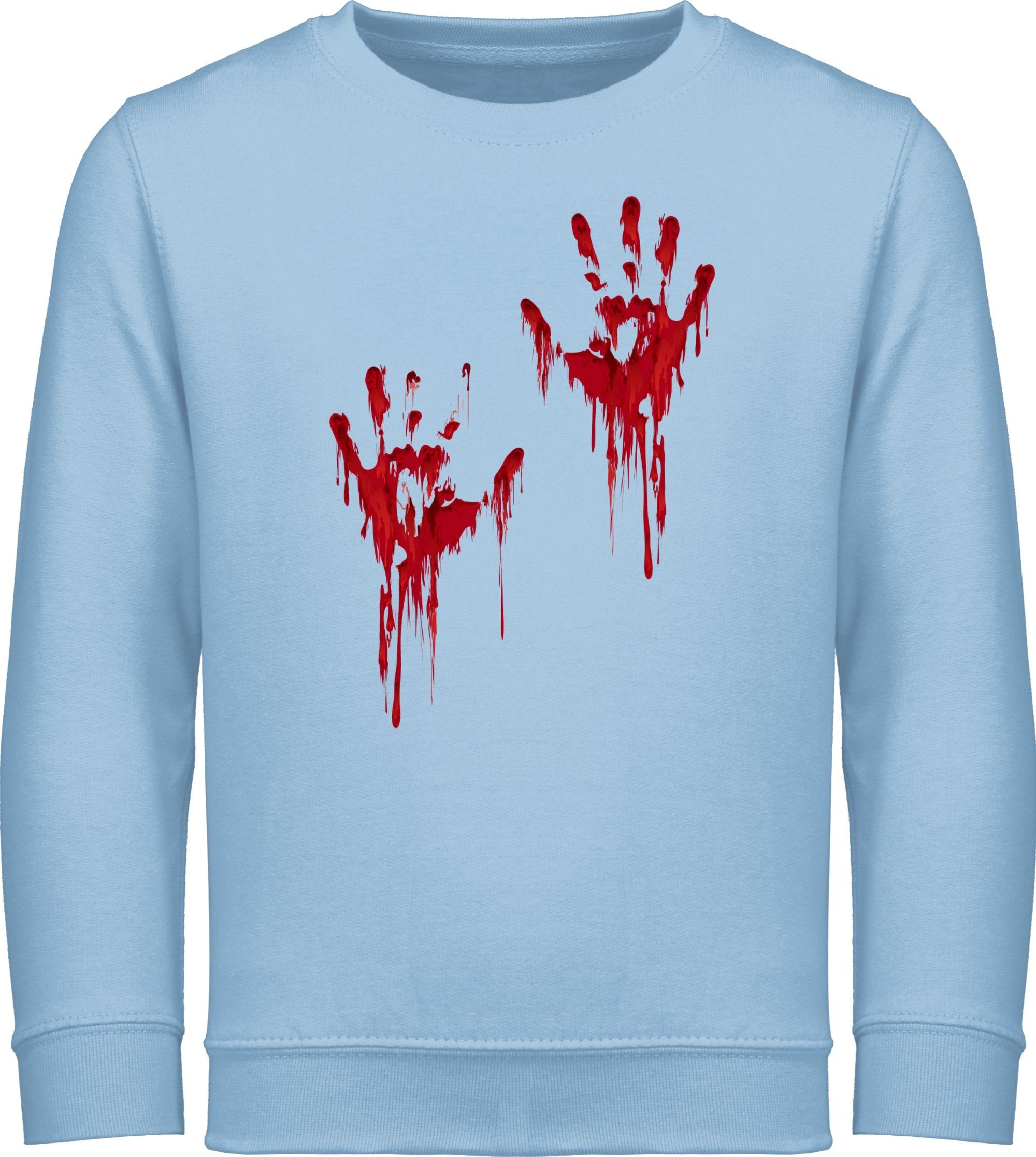Shirtracer Sweatshirt Blutige Hände Blut Handabdruck Blutverschmiert Blutiges Blutspritzer H Halloween Kostüme für Kinder 2 Hellblau