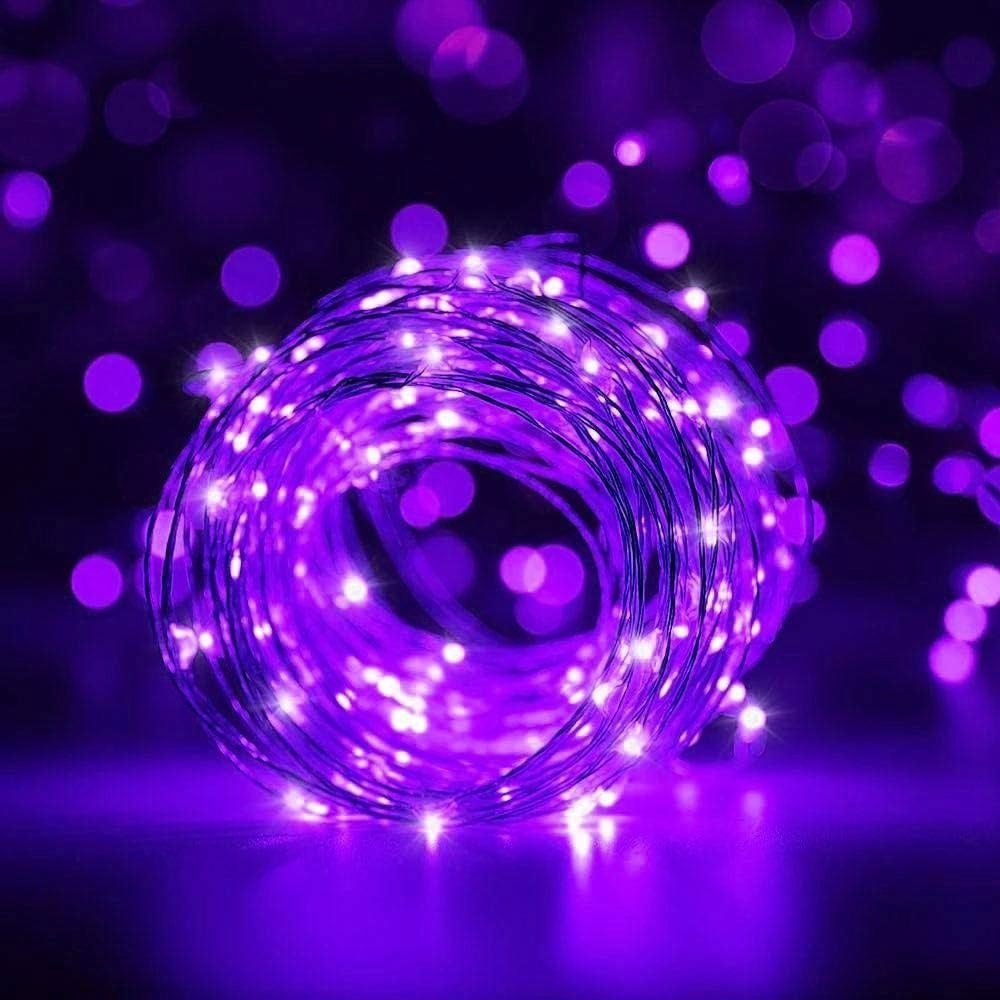 Sunicol LED-Lichterkette Halloween Weihnachten Party Deko, 4M Lichter, Kupferdraht, Batterie, Außen Beleuchtung, IP44 Wasserdicht für Zeremonien Purple