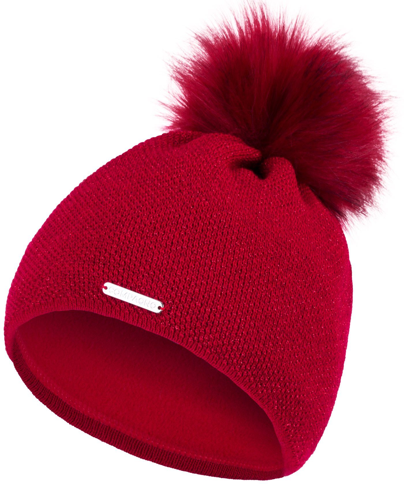 compagno Bommelmütze (1-St) Bommelmütze Wintermütze Damen Metallic-Garn Fleecefutter Beanie