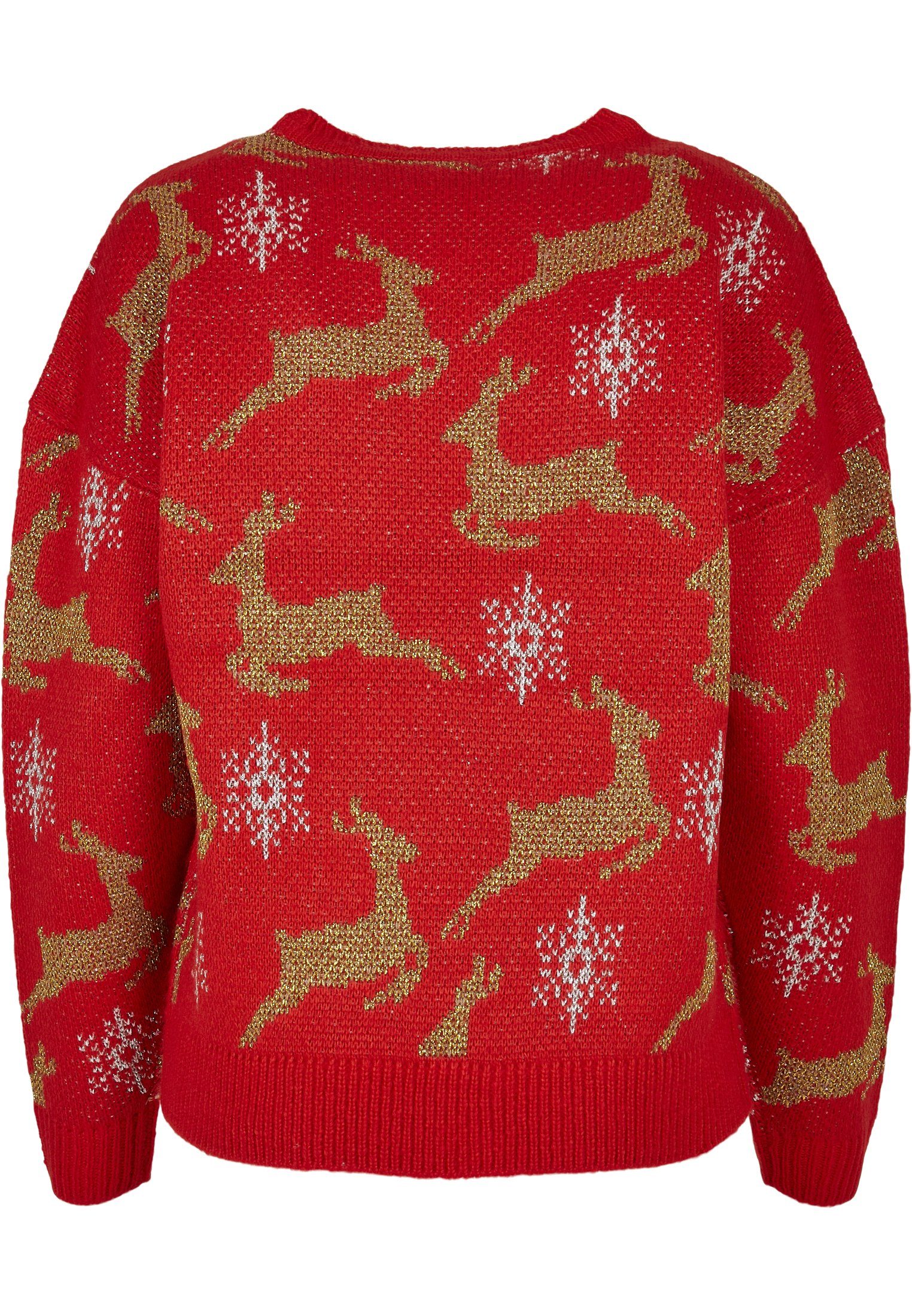 URBAN CLASSICS Kapuzenpullover Damen (1-tlg) Oversized Christmas Ladies Sweater red/gold