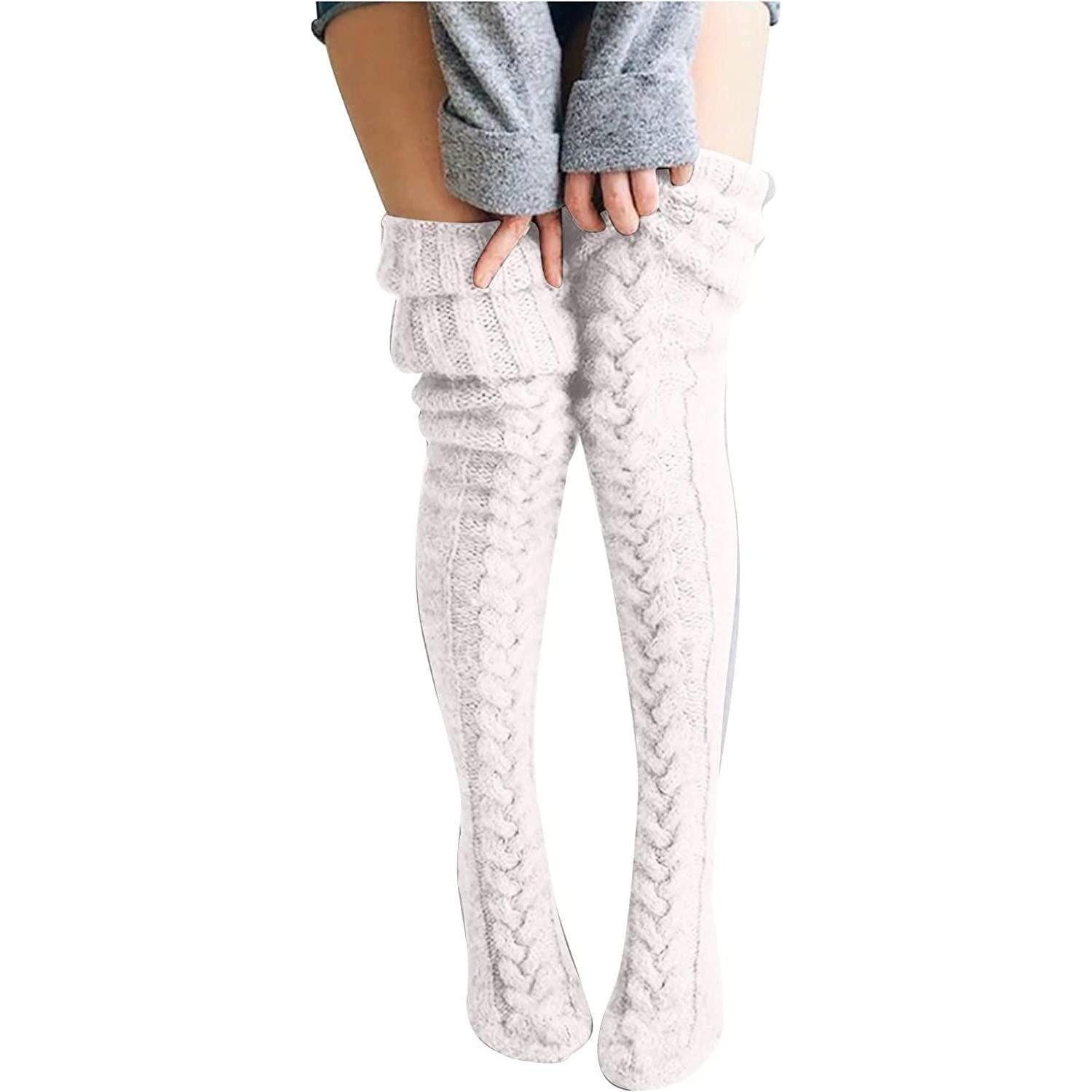 LuxusKollektion Overknees Damen Overknee Socken Strick Dicke Warme Weiß Einheitsgröße