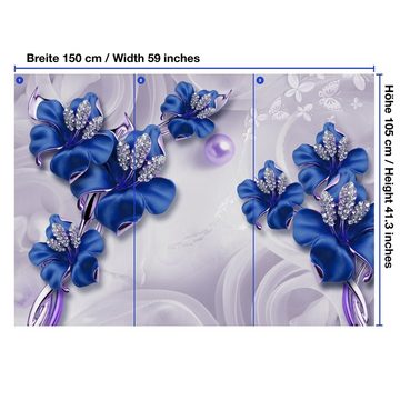 wandmotiv24 Fototapete Blau Abstrakte Blumen, glatt, Wandtapete, Motivtapete, matt, Vliestapete