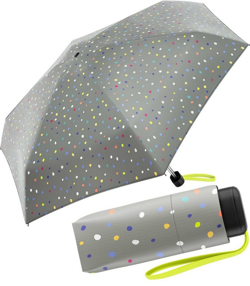 United Colors of Benetton Taschenregenschirm Ultra Mini Flat - Dots grey,  ein bunter Konfettiregen
