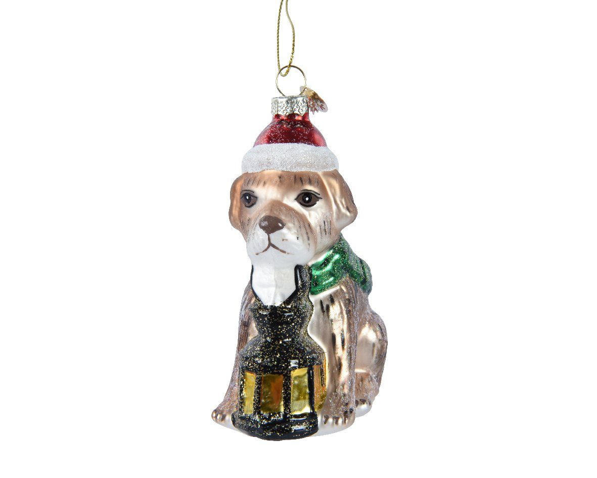 Decoris season decorations Christbaumschmuck, Christbaumschmuck Glas Hund mit Laterne 11cm hängend - beige - braun