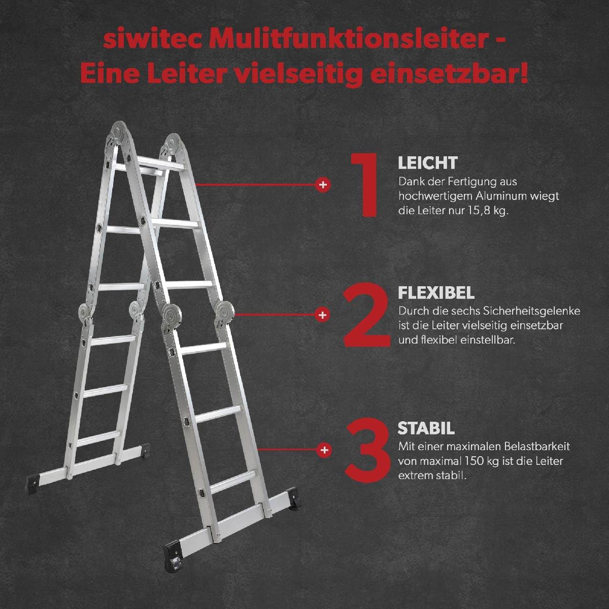 siwitec multi-purpose ladder, aluminum, 3x4 ladder, scaffolding, stepladder, 339 cm telescopic ladder