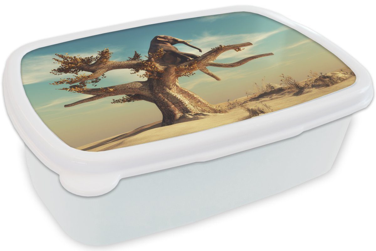weiß und für Kunststoff, - Natur Brotbox (2-tlg), und Lunchbox - Brotdose, Wüste, Kinder - Jungs Mädchen Baum Erwachsene, Elefant MuchoWow für