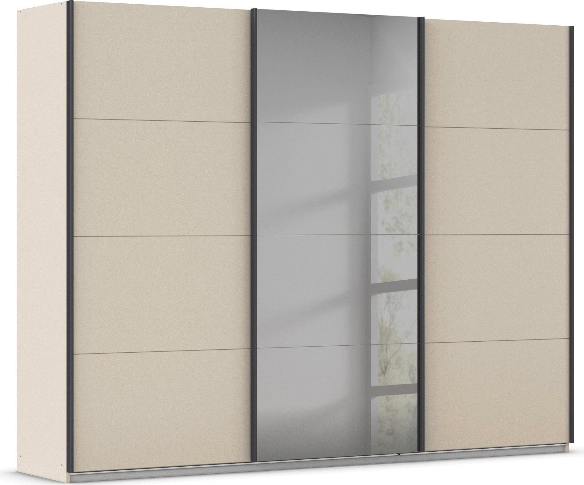 OTTO home Schwebetürenschrank Schlafzimmerschrank BESTSELLER Kleiderschrank Schrank Garderobe FERRIS (In 3 Ausstattungen BASIC/CLASSIC/PREMIUM, in Breiten 271 cm) Mitteltür mit hochwertigem Grauspiegel MADE IN GERMANY