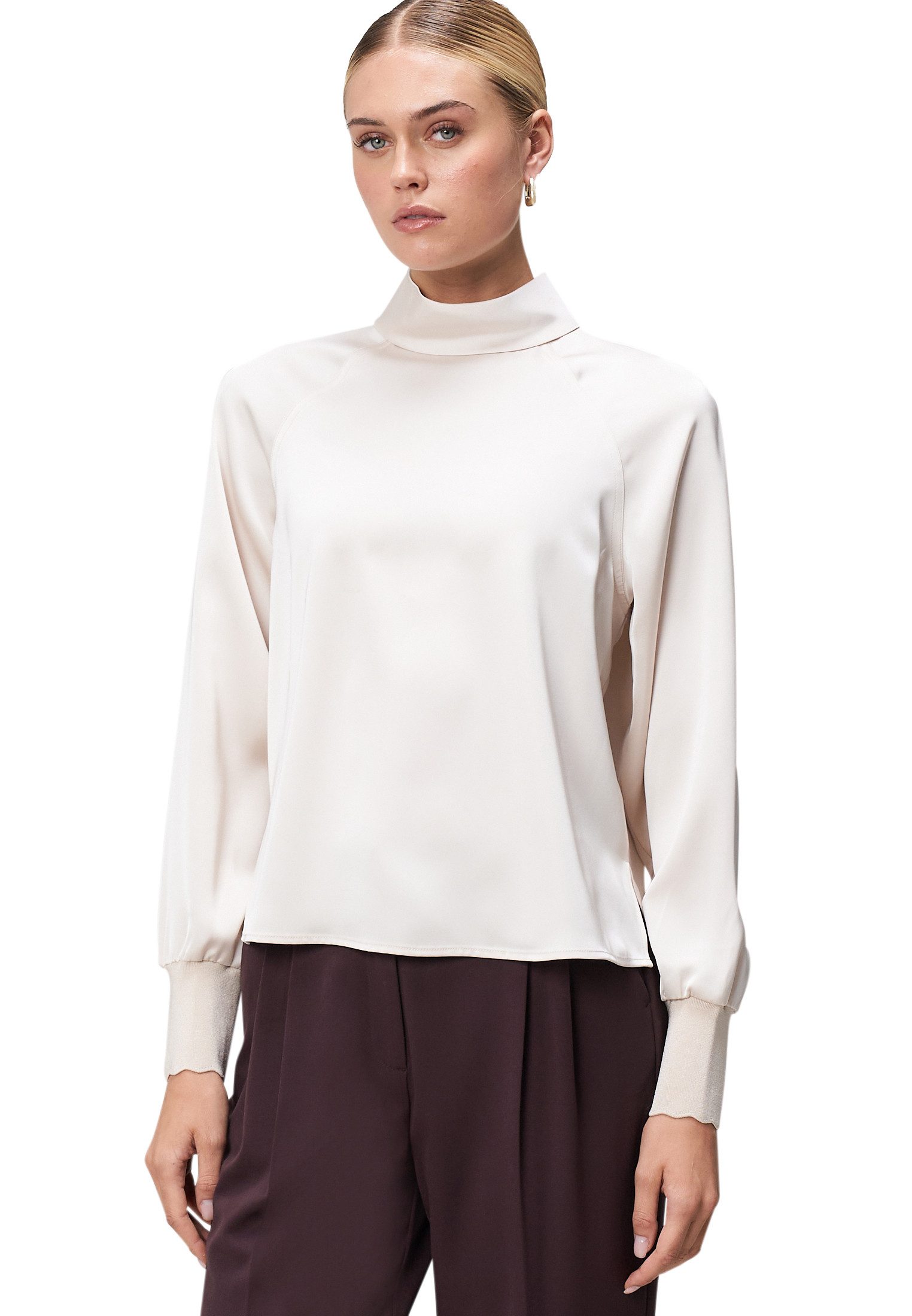 Zero Satinbluse Damen Satinbluse mit Stehkragen