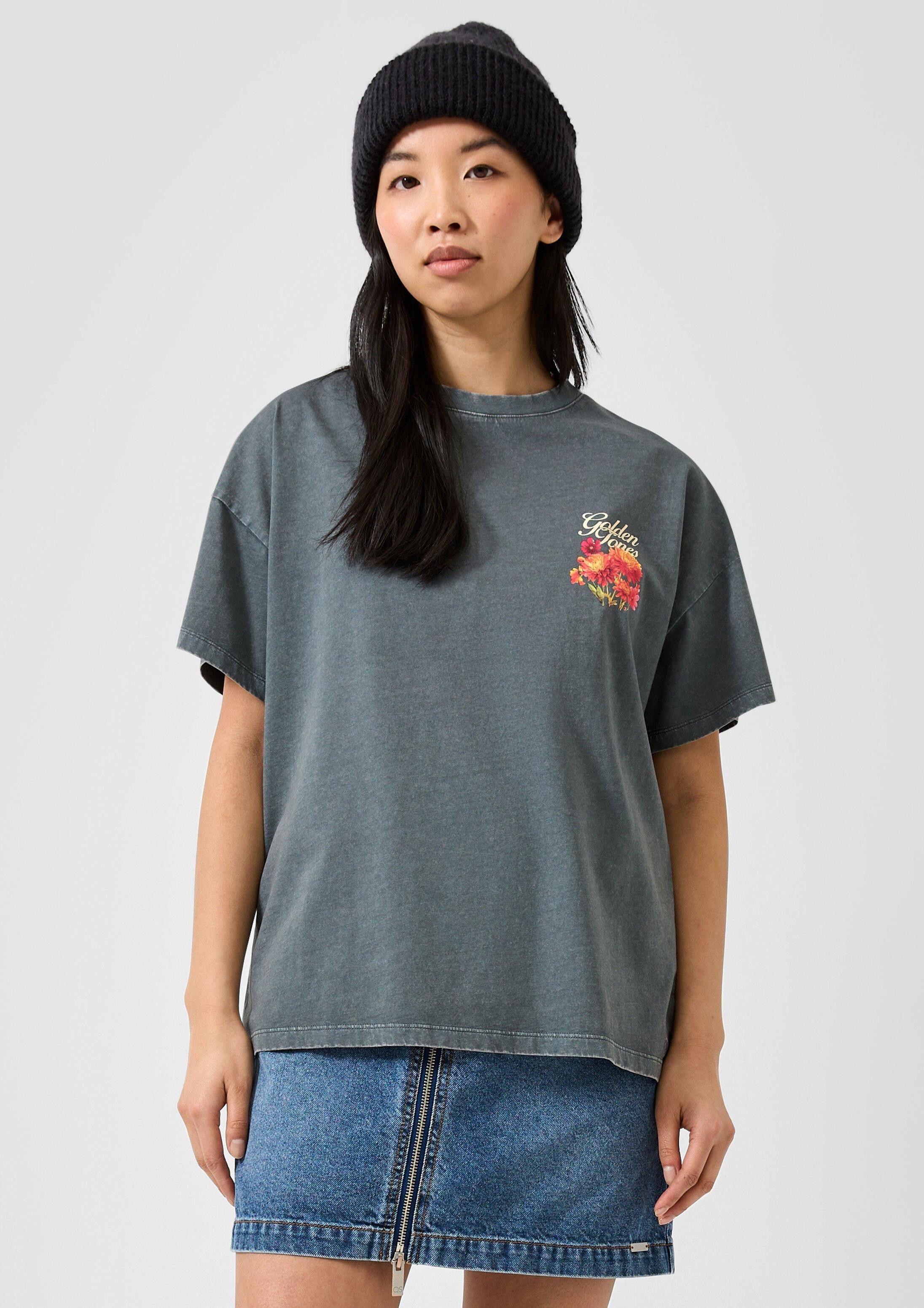 QS Kurzarmshirt T-Shirt Gewaschenes Shirt mit großem Rückenprint