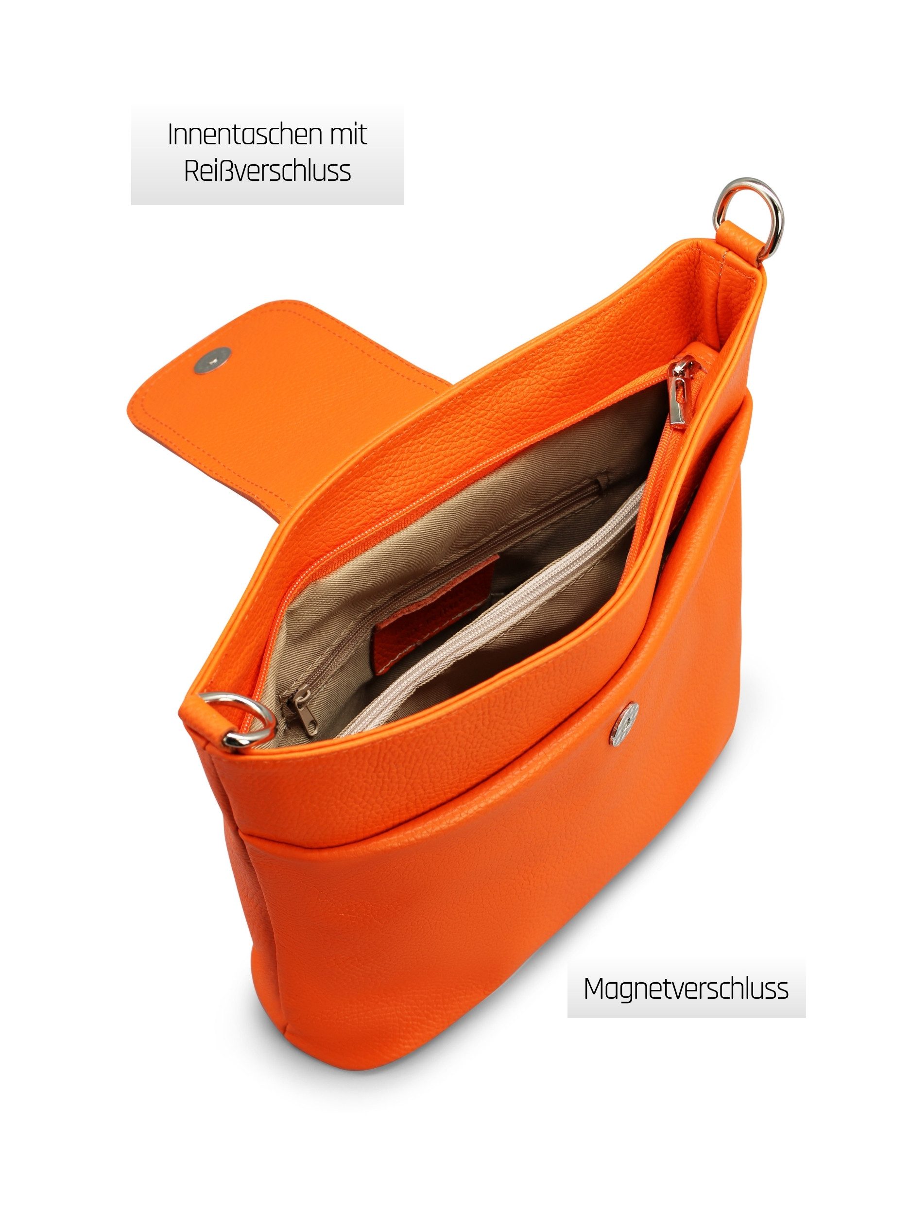 Adel Bags Schultertasche SARA Umhängetasche für Damen, Schultertasche aus Echtleder, 20 Farboptionen, Hergestellt in Italien, mit 2 Riemen