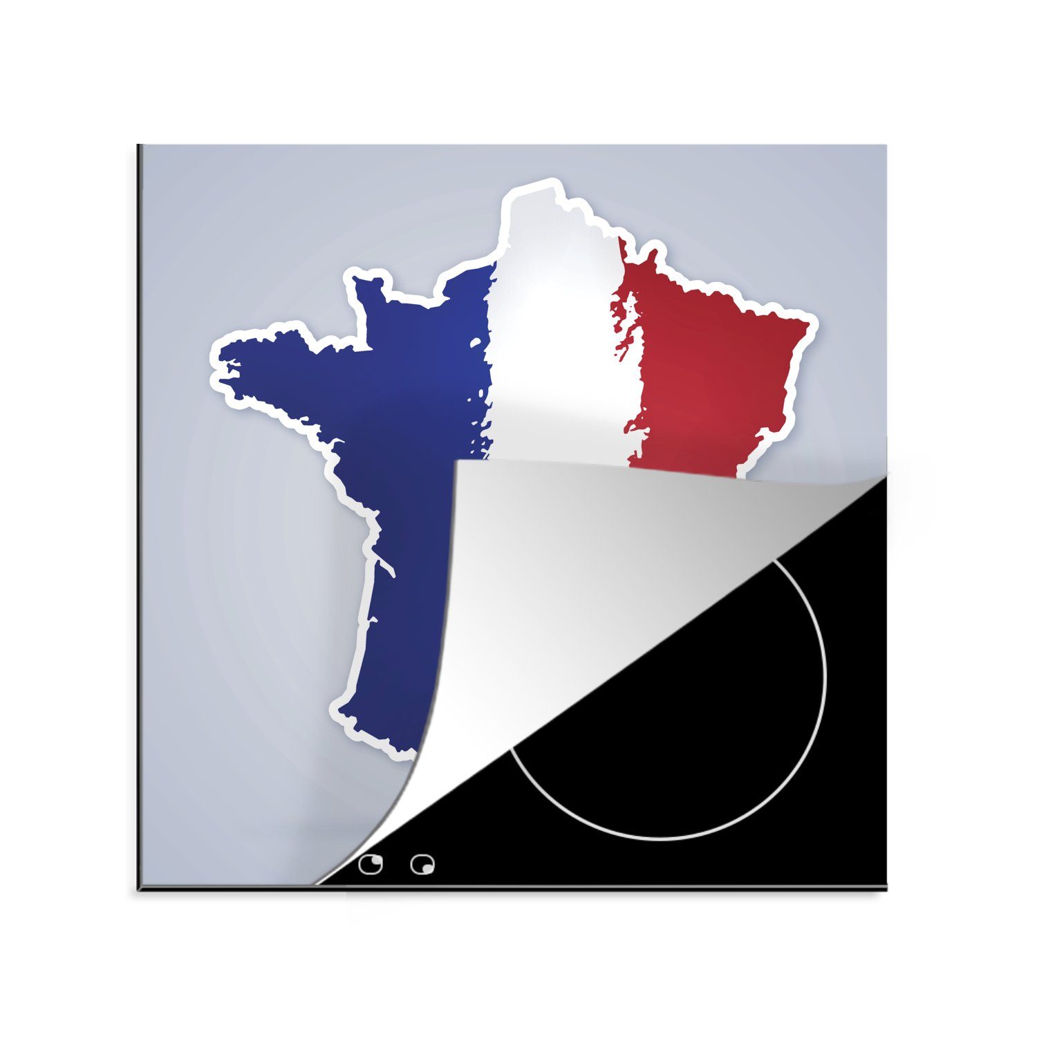MuchoWow Herdblende-/Abdeckplatte Eine Illustration von Frankreich in den Farben der Flagge, Vinyl, (1 tlg), 78x78 cm, Ceranfeldabdeckung, Arbeitsplatte für küche