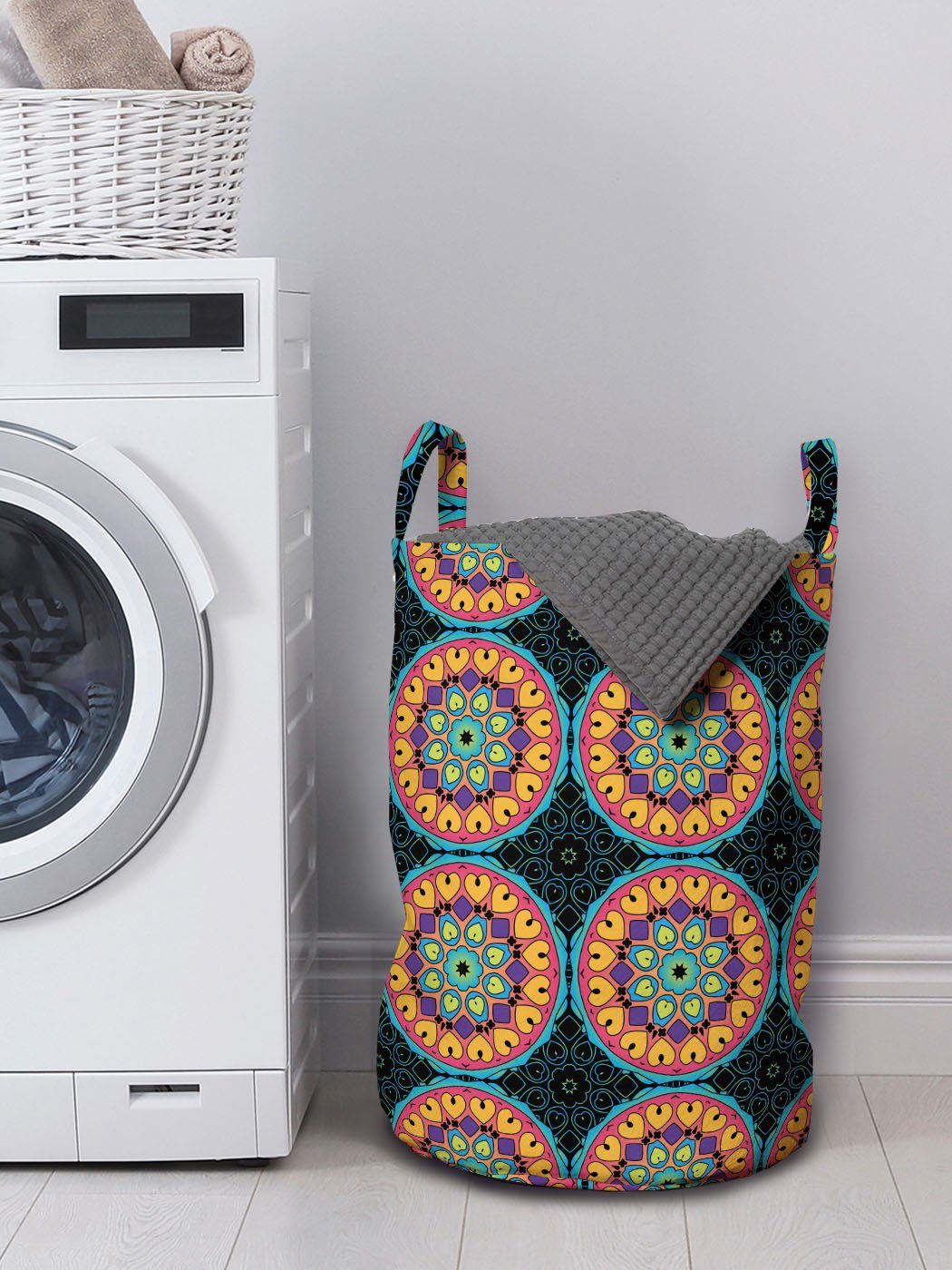 Abakuhaus Wäschesäckchen Wäschekorb Bunte Griffen Mandala Motive Waschsalons, Abstrakt für mit Kordelzugverschluss