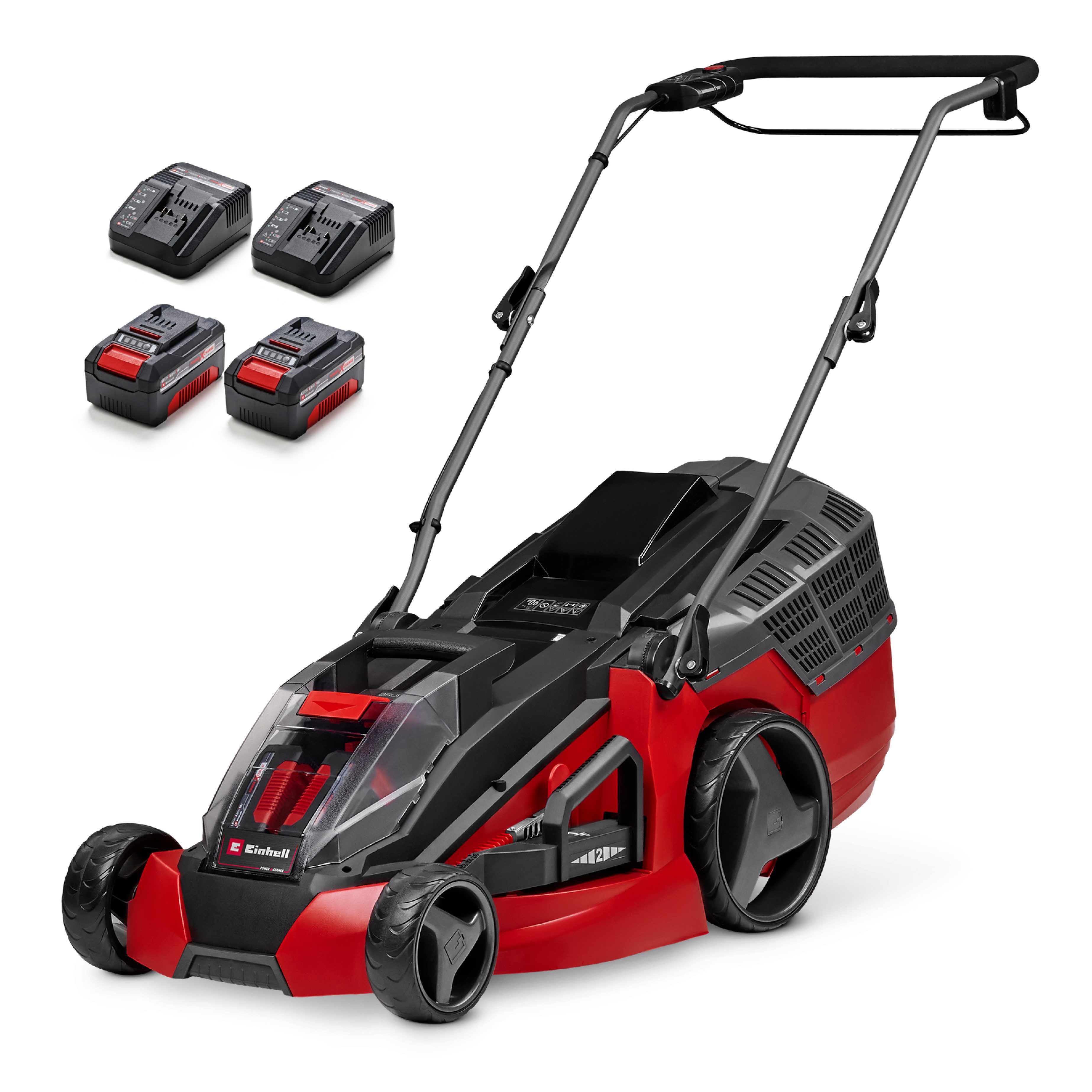Einhell Akkurasenmäher GE-CM 43 Li M Kit (2x4,0Ah), 43 cm Schnittbreite, (Set), mit Mulchkeil, 2 Akkus 18V/4Ah und 2 Ladegeräten