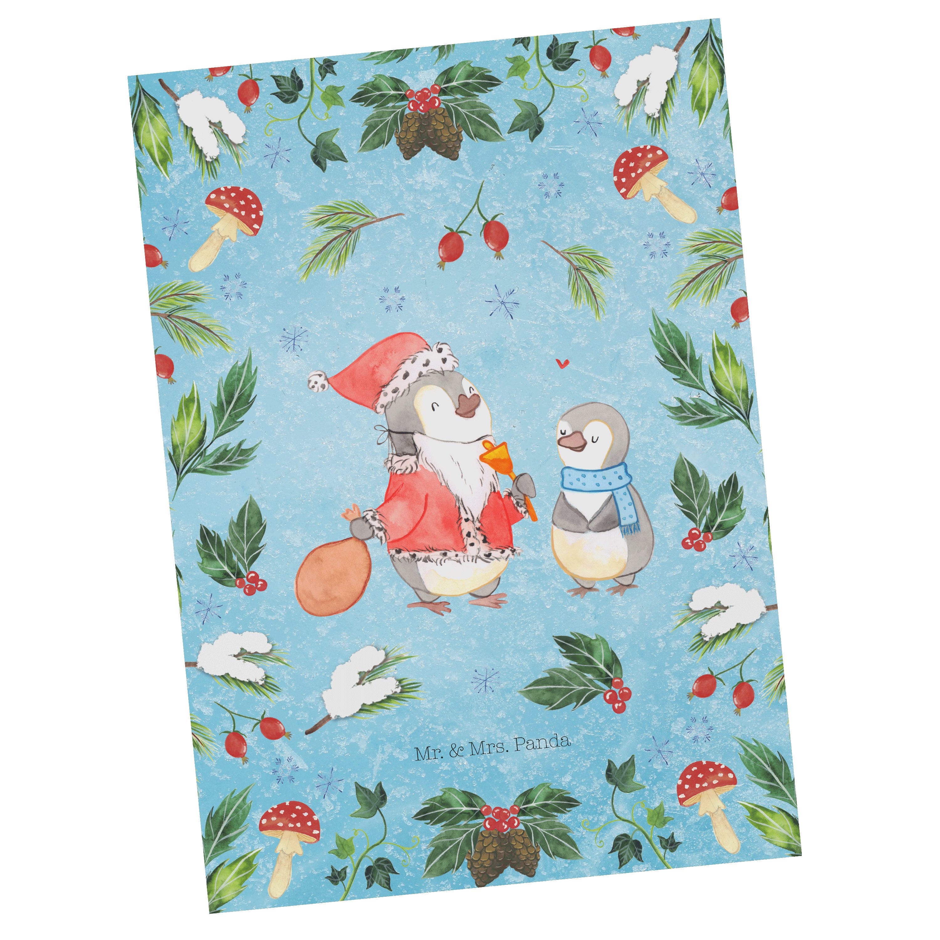 Mr. & Mrs. Panda Postkarte Pinguin Wunschliste - Eisblau - Geschenk, Weihnachtsdeko, Geschenkkar