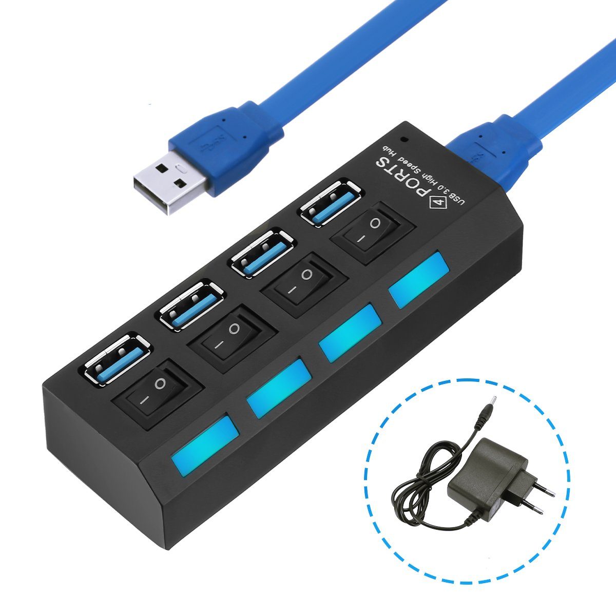 ombar USB Hub Aktiv 3.0 mit Netzteil, 4 Ports USB 3.0 Hub aktiver Hub ...