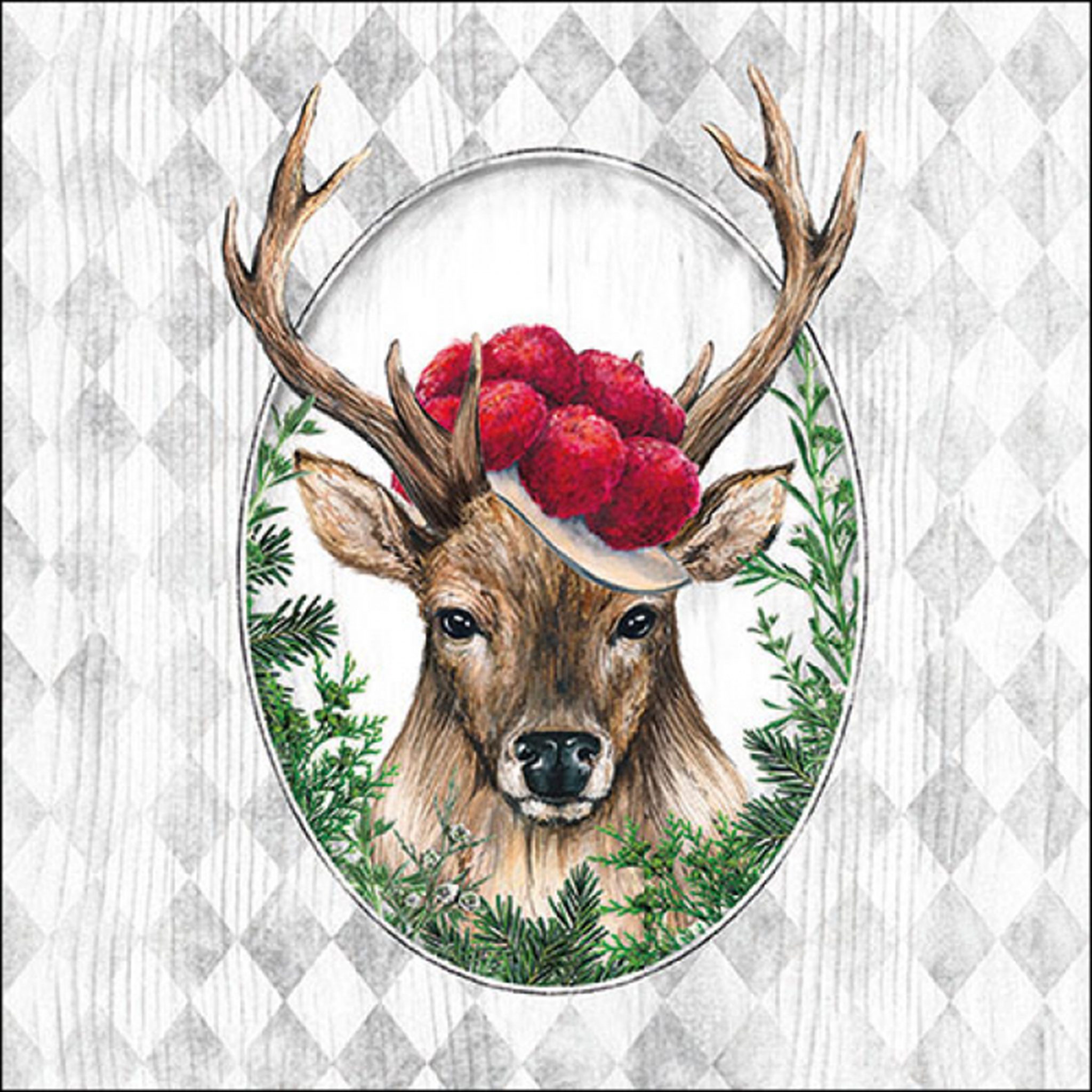 Ambiente Luxury Paper Products Papierserviette, Servietten Papier 33x33cm 3-lag. mit Hirsch Motiv & Bollenhut 20 Stück