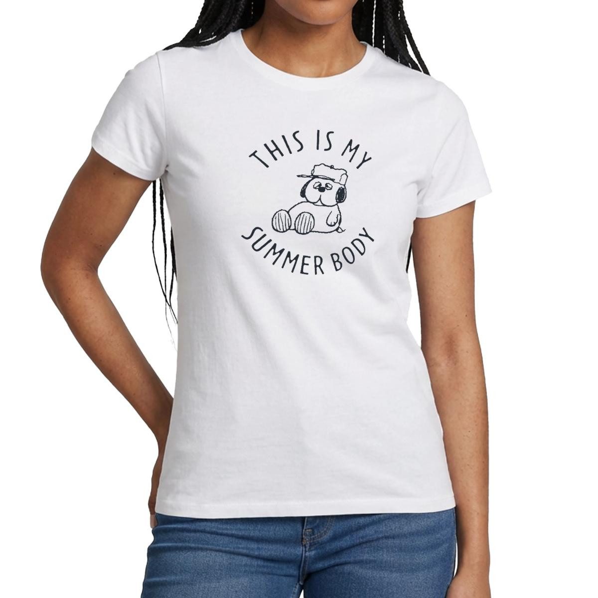 Spreadshirt T-Shirt Peanuts Snoopy This Is My Summer Body Frauen T-Shirt (1-tlg) Slim Fit, fällt klein aus