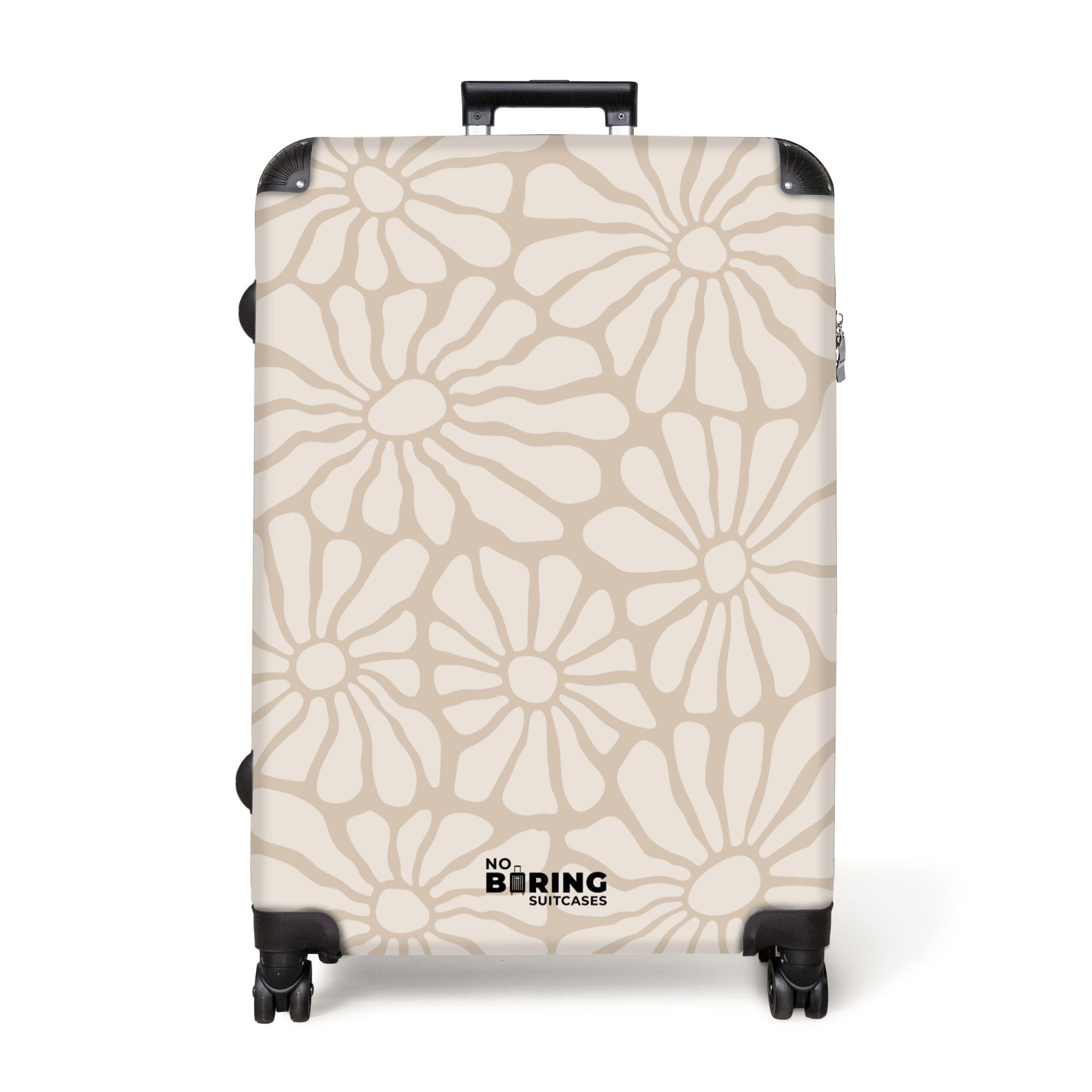 NoBoringSuitcases.com© Hartschalen-Trolley Hellbraun mit beigen Blüten günstig online kaufen