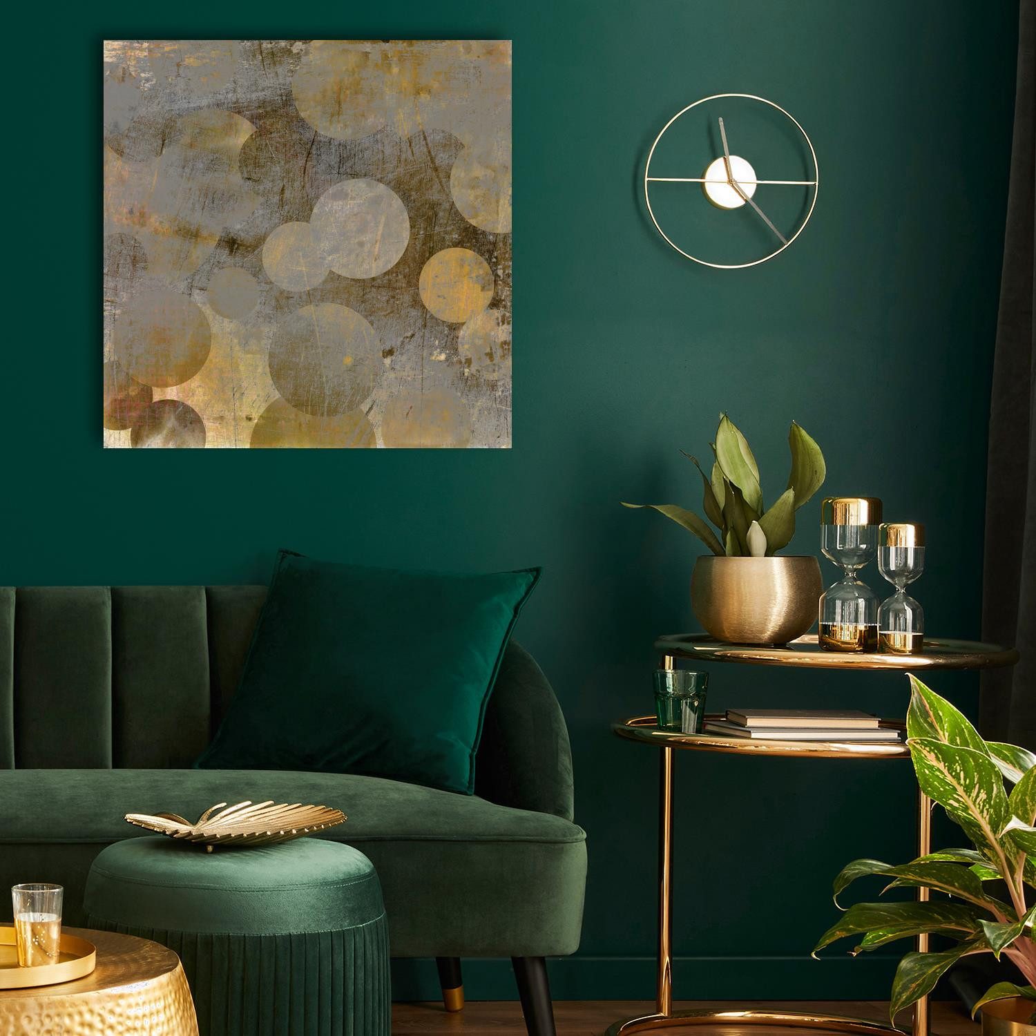 queence XXL-Wandbild Akustikbild Abstrakt Gold, Abstrakt, Abstrakte, Art, Formen, Gemälde, Kunst (1 St), Einfache Akustiklösung ohne Baumaßnahme, Schalldämmung, Paneele