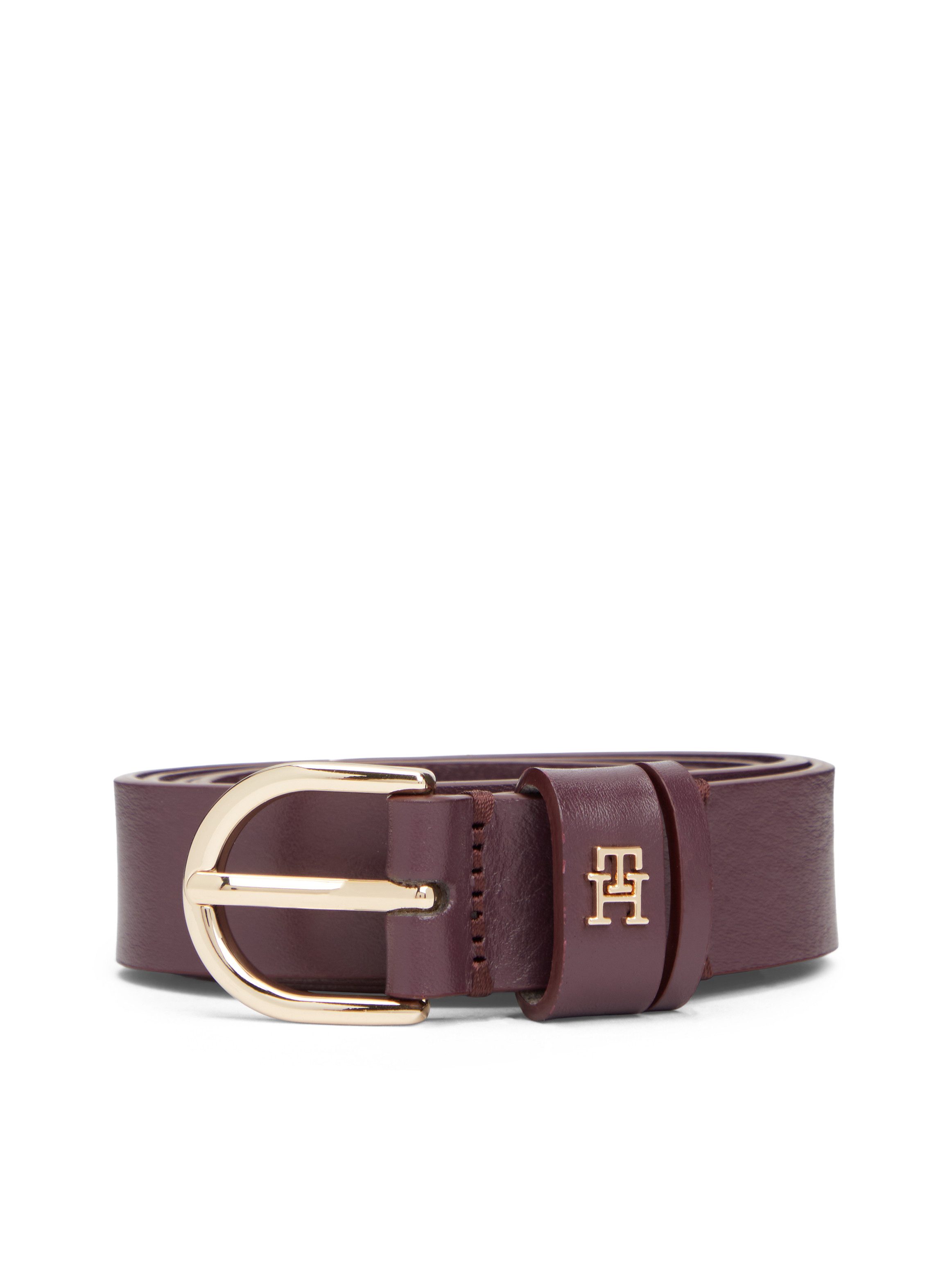 Tommy Hilfiger Ledergürtel ESSENTIAL EFFORTLESS 2.5 cm breit GOLD Logoemblem, weiche Haptik, ovale Einfachdornschließe