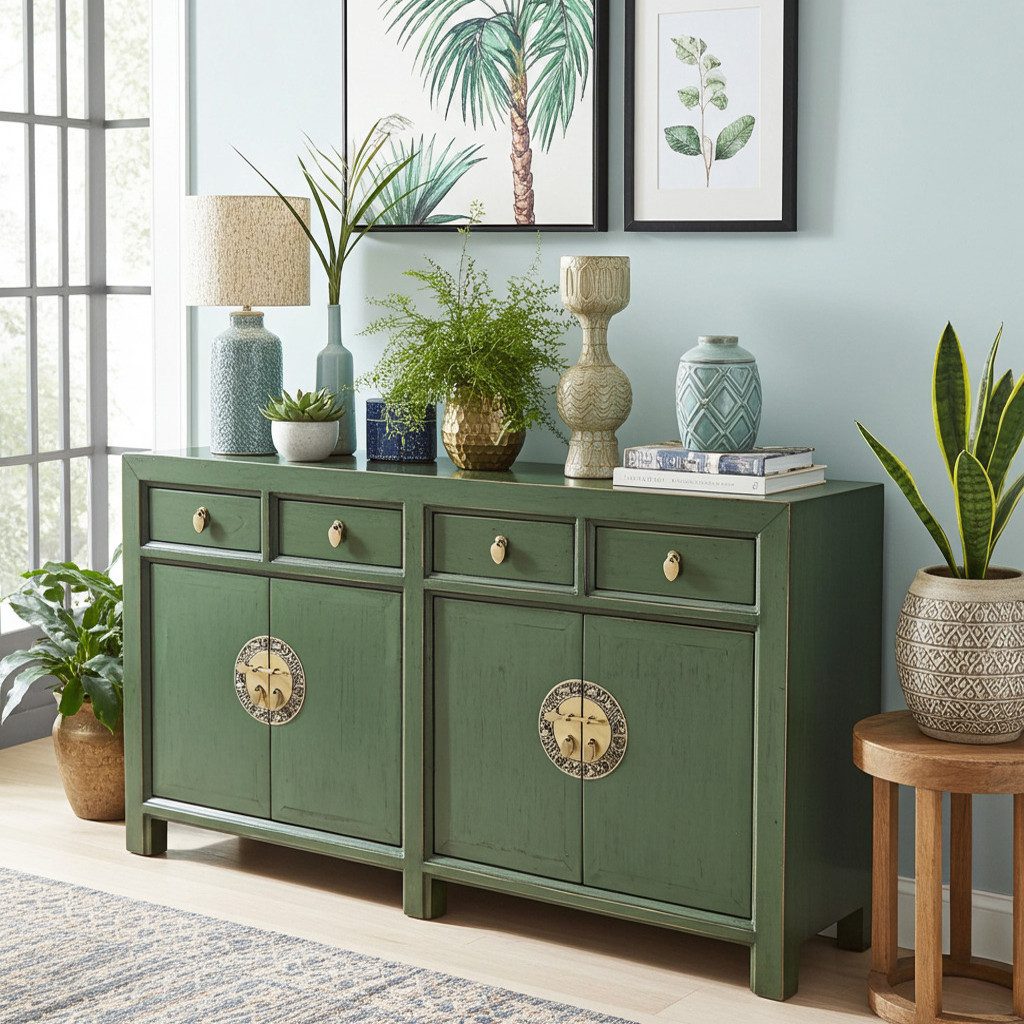 OPIUM OUTLET Sideboard Schrank Kommode Möbel asia orientalisch chinesisch (asiatisches Möbelstück aus Holz komplett montiert, dezenter Vintage-Stil), Breite x Tiefe x Höhe = 150 x 40 x 85 cm