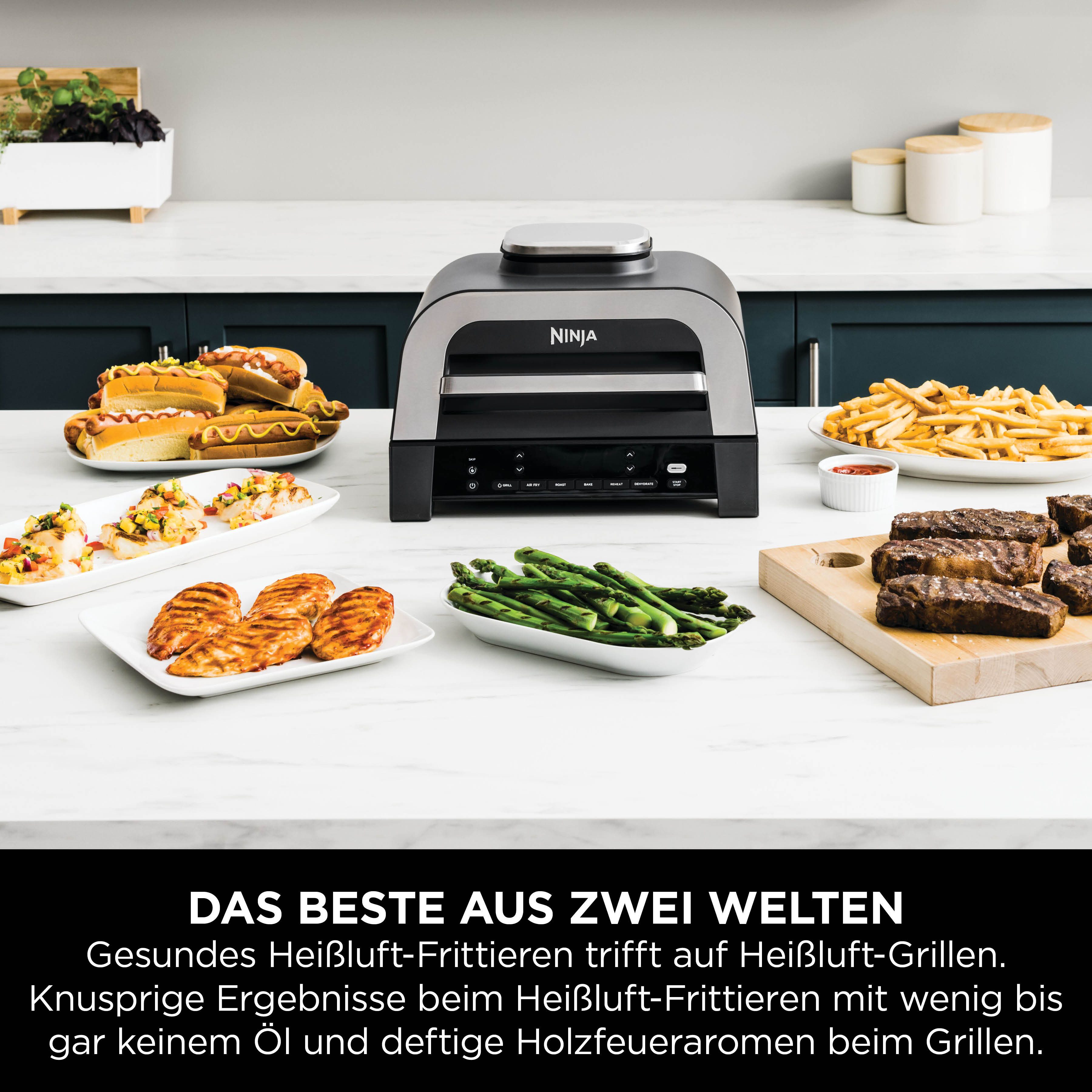 NINJA Tischgrill DG551EU, 1760 W, 6-in-1 MAX Grill und Heißluftfritteuse