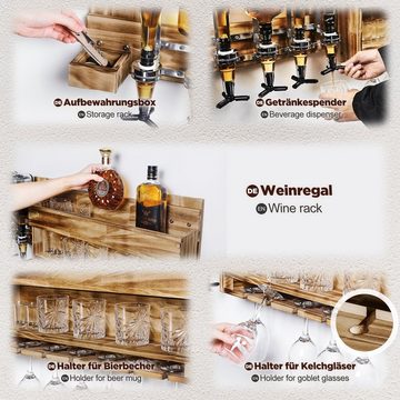 Yorbay Weinregal Weinregal aus Holz, Wandbar mit 4 Getränkespender Wandmontage, Wand Flaschenhalter Vintage Stil