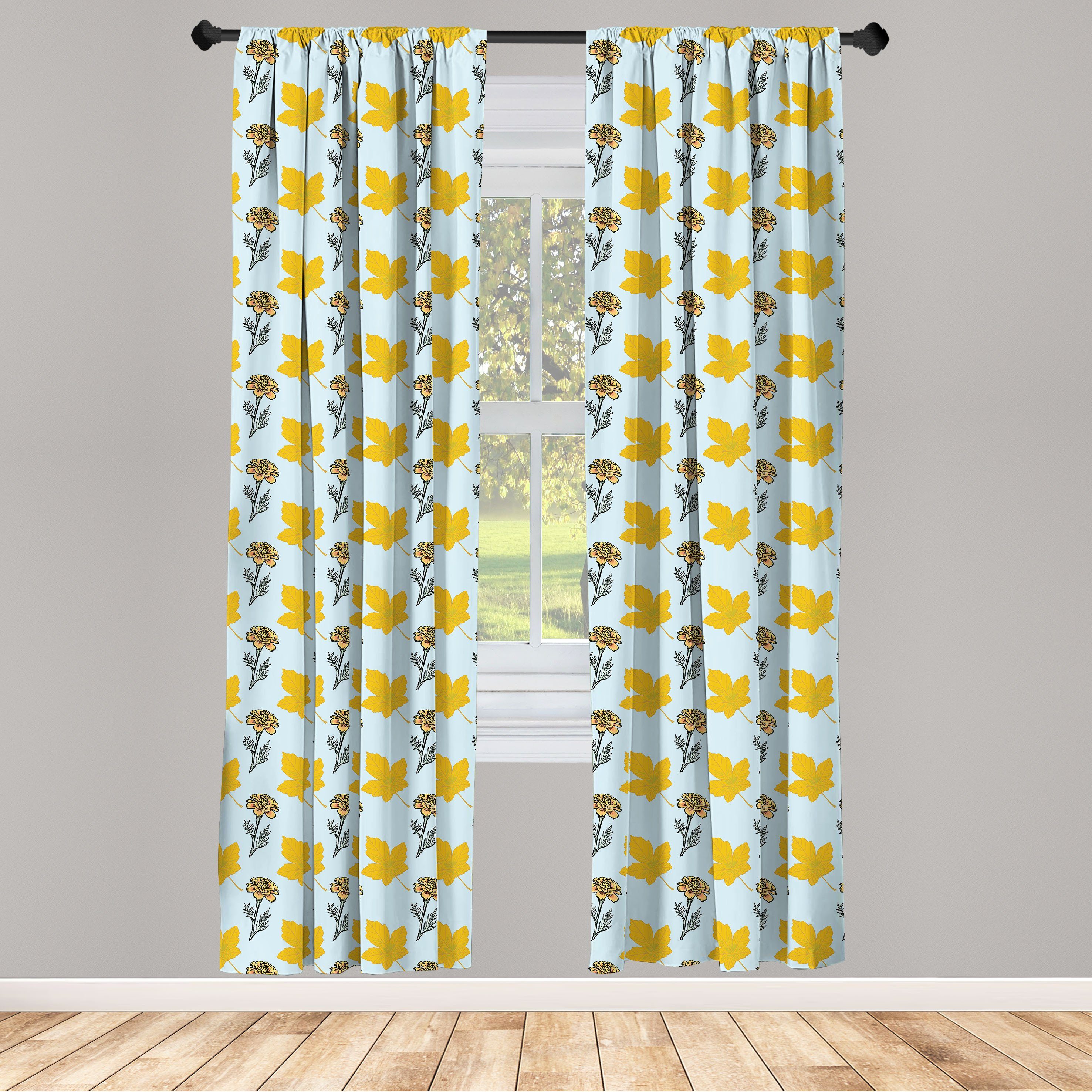 Gardine Vorhang für Wohnzimmer Schlafzimmer Dekor, Abakuhaus, Microfaser, Herbst Blumen und Ahornblätter