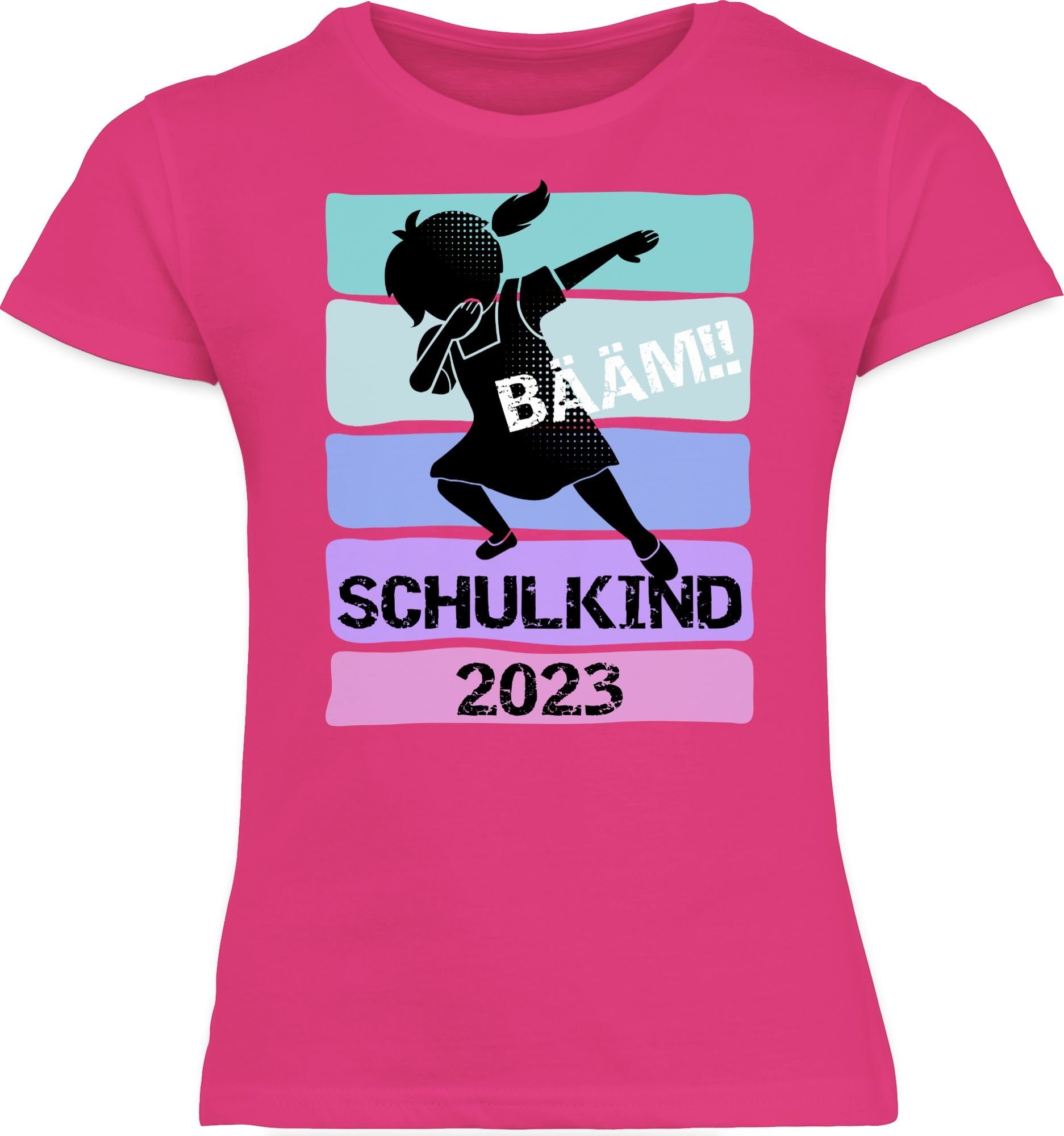 Shirtracer T-Shirt Bääm!! Schulkind Mädchen Einschulung 2023 02 Fuchsia Mädchen
