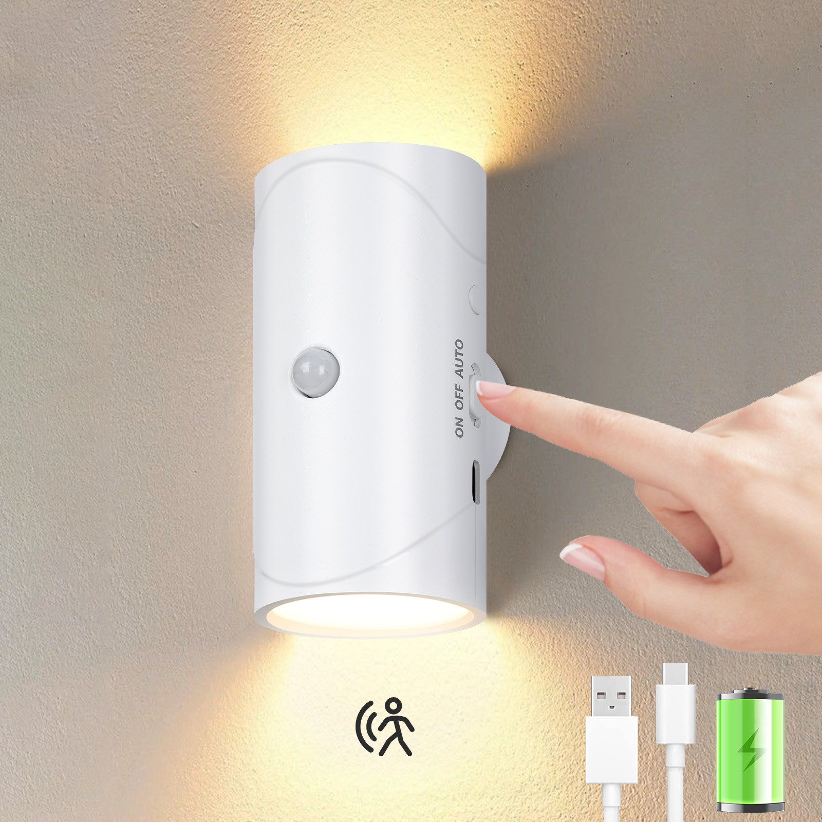 Bewegungsmelder LED Nachtlicht Kabellose AKKU Wandleuchte LED Sensor Steckdosenleuchte