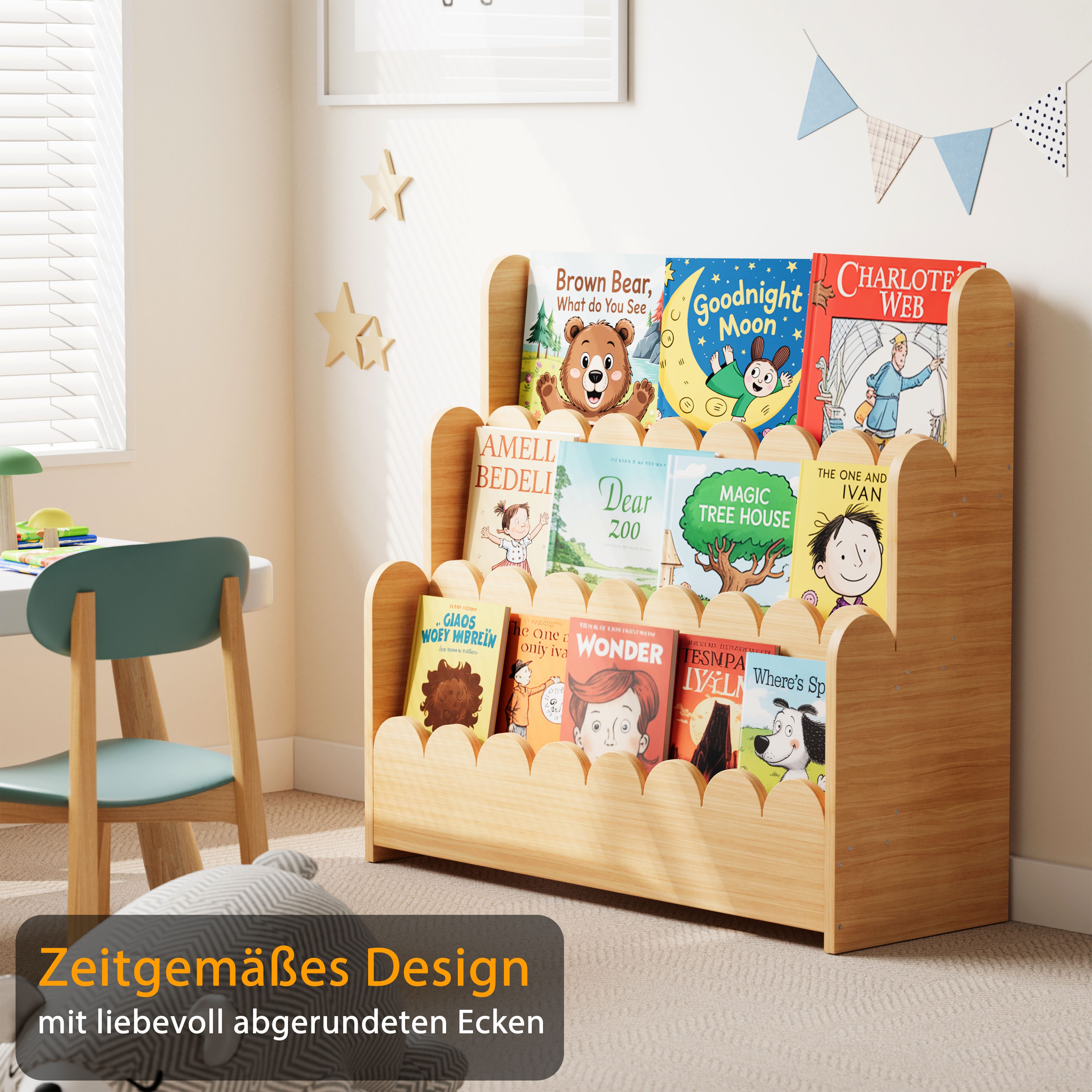 SpaceAid Bücherregal 3-stöckiges Kinderregal, Montessori-Bücherregal für Kleinkinder, 27T x 75B x 70H cm