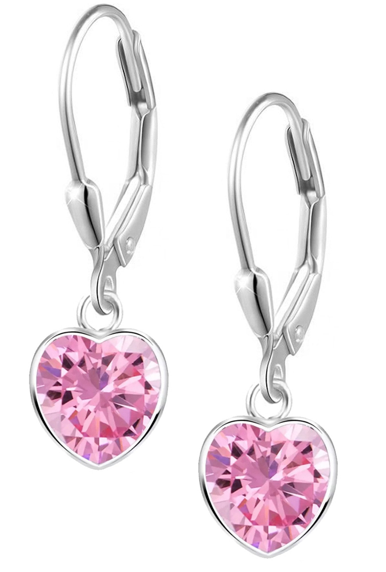 Limana Paar Ohrhänger Rosa Herz Mädchen Ohrringe 925 Silber Brisur Geschenk Schmuck (inkl. Schmuckdose), Geburtstag Einschulung Schulanfang Ostern Weihnachten Nikolaus