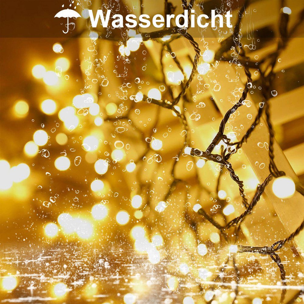 Weiß 8 LEDs 50-100 Modi,mit Lichterkette LED-Lichterkette Warmes Wasserdicht, Light, Rosnek LED Weihnachtsbaum Vorhang 5-10M Fernbedienung