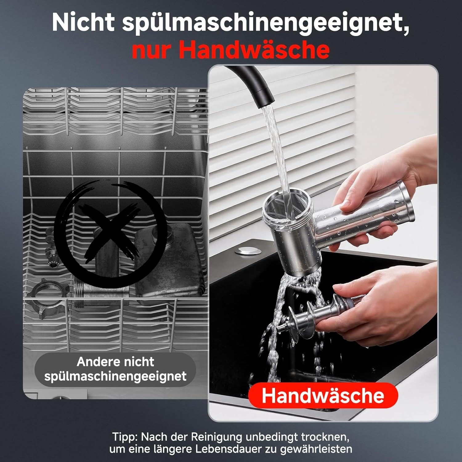 AMZCHEF Fleischwolf CE-MG76OT10C-400-SG, 3000 W, 3000W Max Mit DC-Motor, Nur 60 dB
