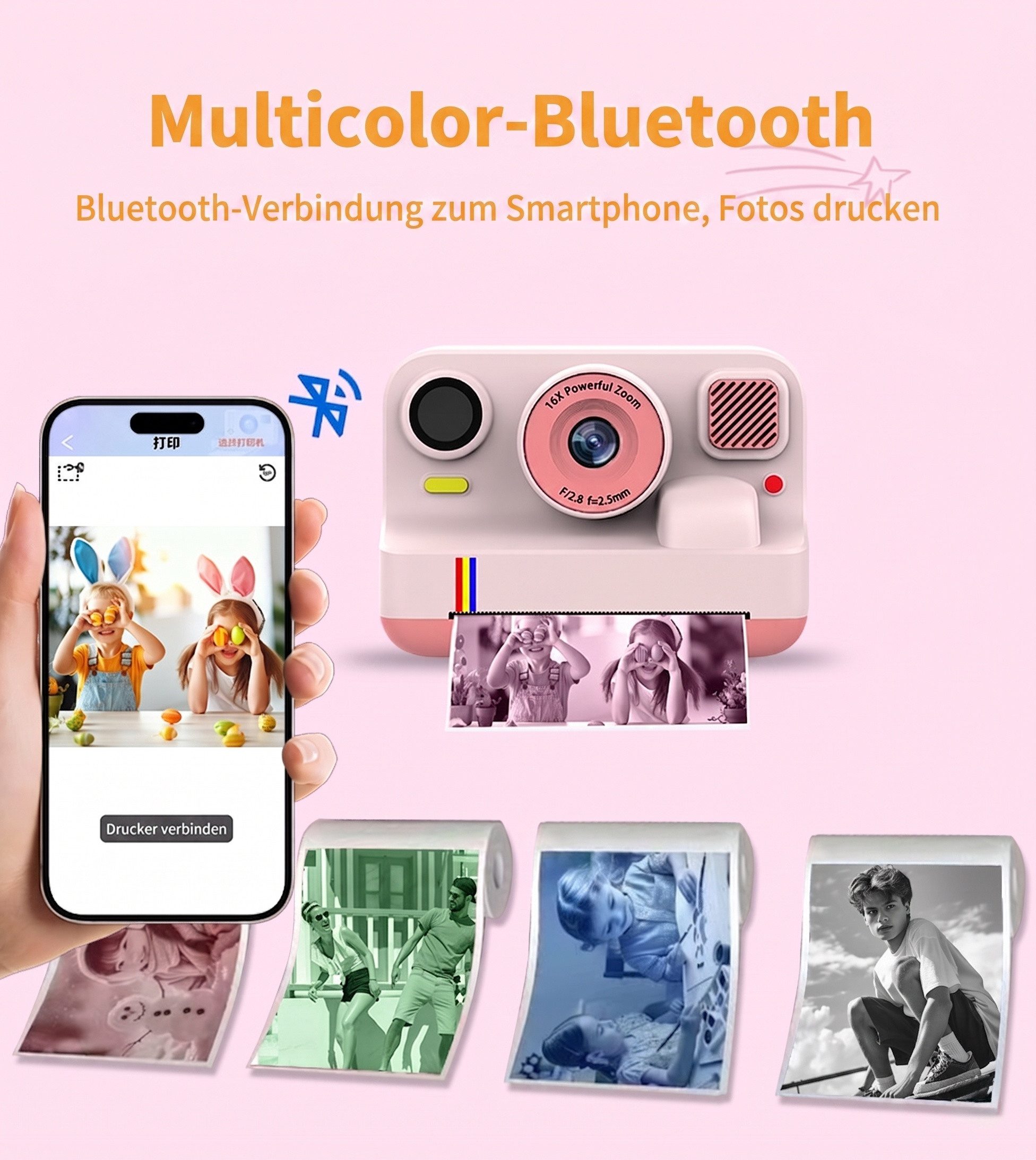 Blossom Digitalkamera Kinder Kamera 1080P 2,4" Display Kinder ab 3 Jahre Kinderkamera (48 MP, inkl. Front- & Rückkamera, Bluetooth-Druck, 1080P Video,MP3, Spiel – Bild 5 von 5