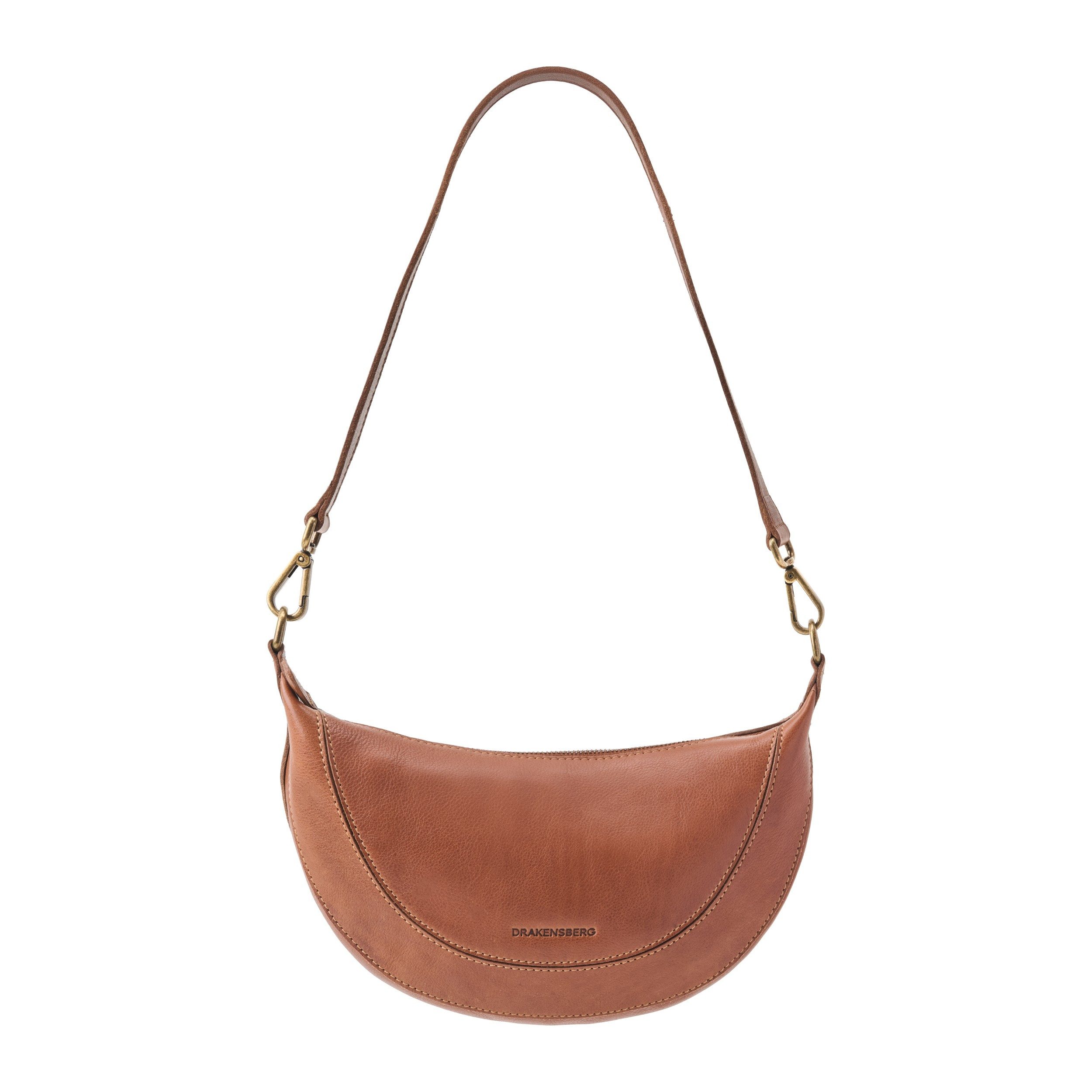 DRAKENSBERG Umhängetasche Half-Moon Bag »Mona« Karamell-Braun, Damen Leder Halbmond Tasche aus Rindsleder, hochwertig, 2 Tragegurten