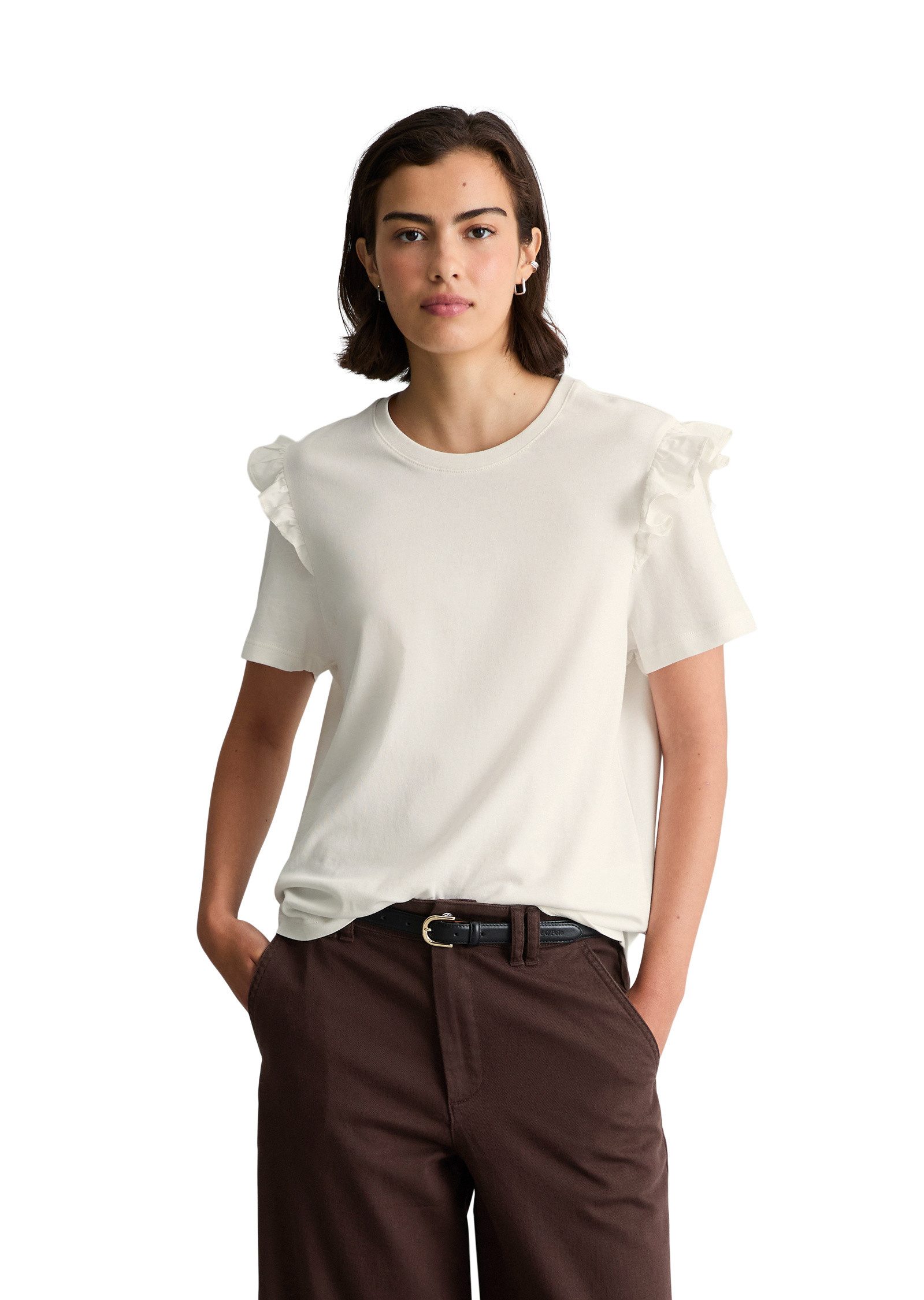 Marc O'Polo DENIM T-Shirt mit Popline-Rüschen am Arm